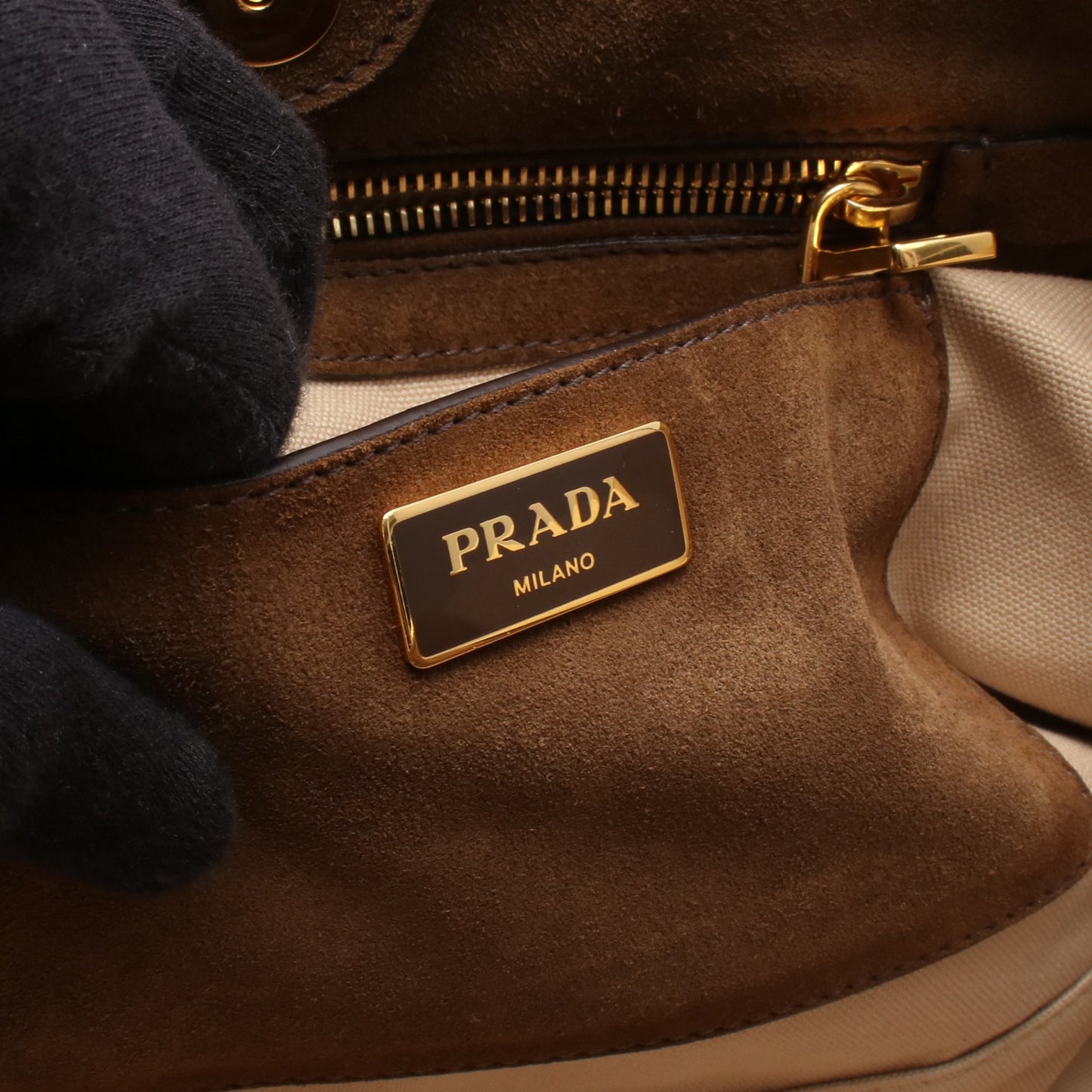 CANAPA+SCAMOSCIA ハンドバッグ キャンバス スエード ベージュ ブラウン 2WAY プラダ バッグ PRADA