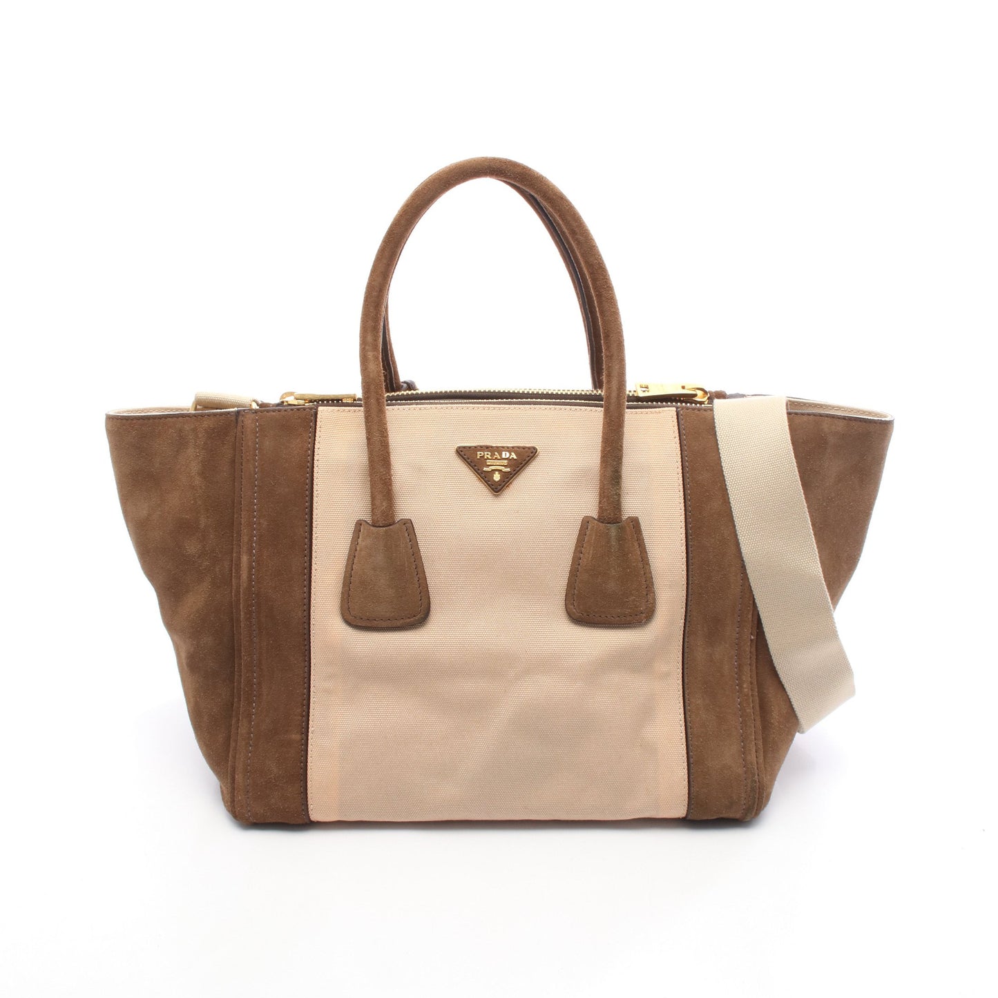 CANAPA+SCAMOSCIA ハンドバッグ キャンバス スエード ベージュ ブラウン 2WAY プラダ バッグ PRADA