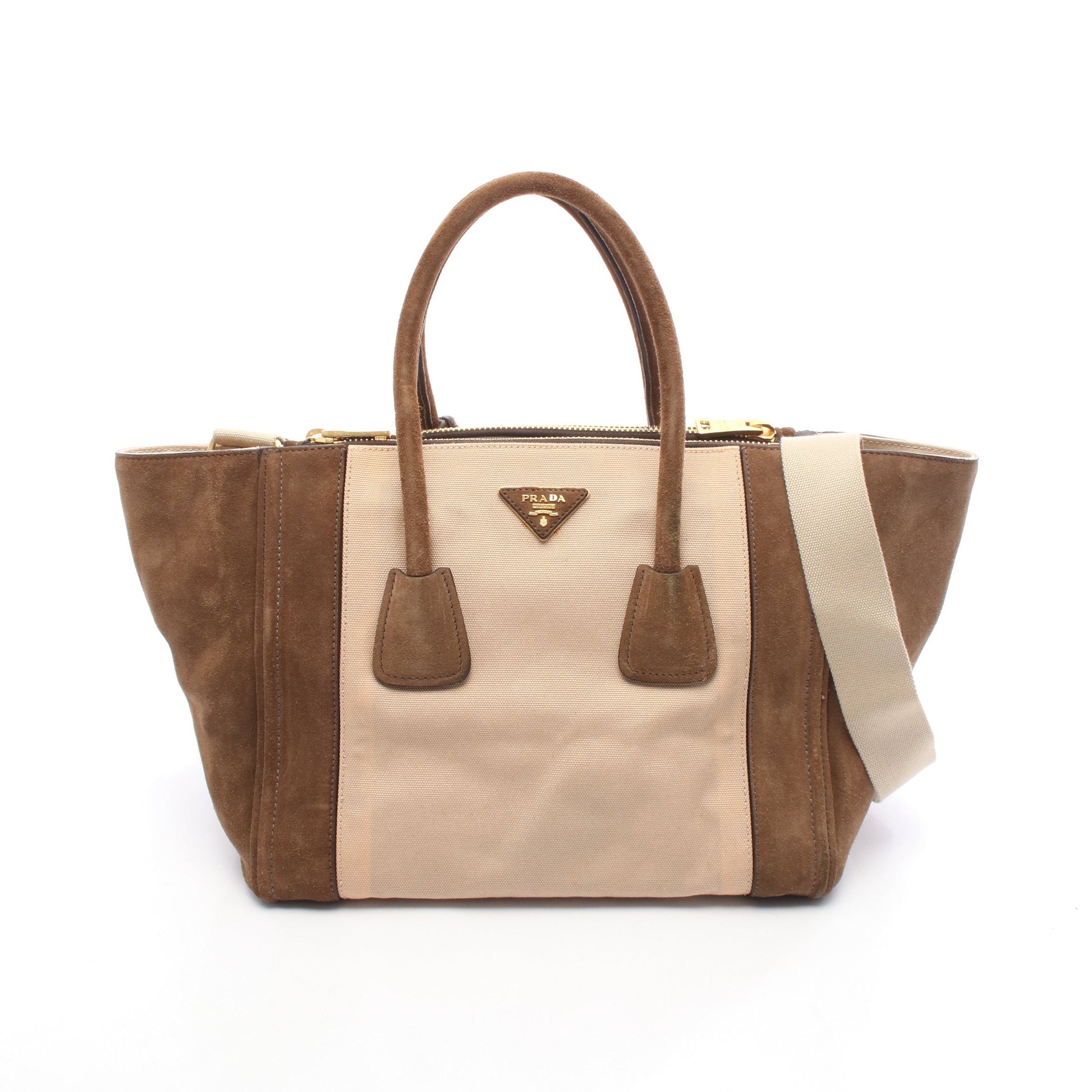 CANAPA+SCAMOSCIA ハンドバッグ キャンバス スエード ベージュ ブラウン 2WAY プラダ バッグ PRADA