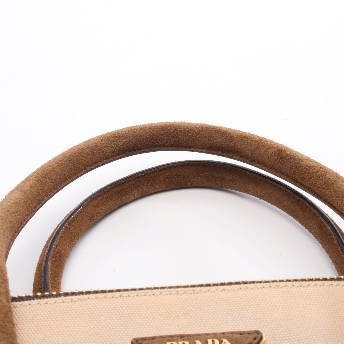 CANAPA+SCAMOSCIA ハンドバッグ キャンバス スエード ベージュ ブラウン 2WAY プラダ バッグ PRADA