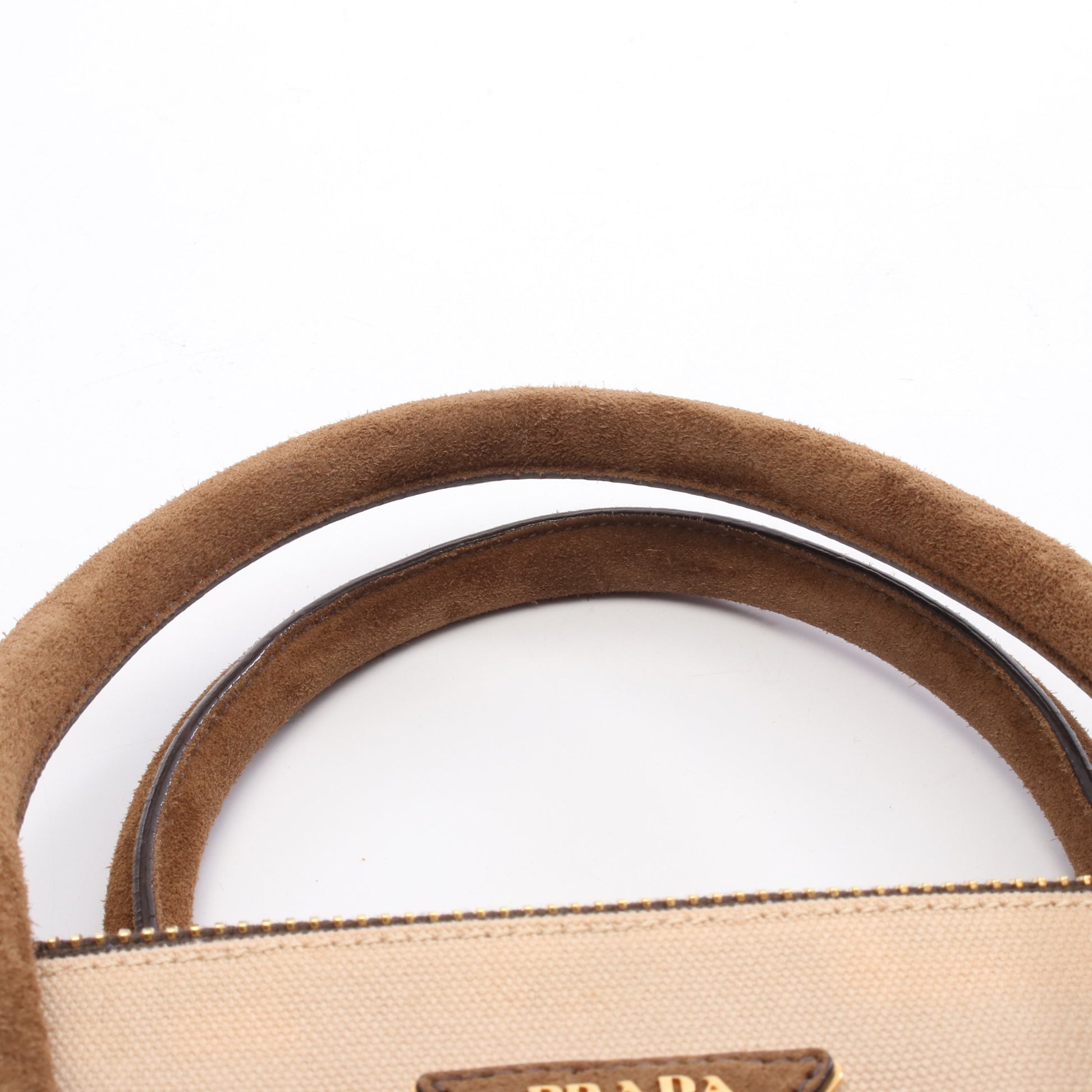 CANAPA+SCAMOSCIA ハンドバッグ キャンバス スエード ベージュ ブラウン 2WAY プラダ バッグ PRADA