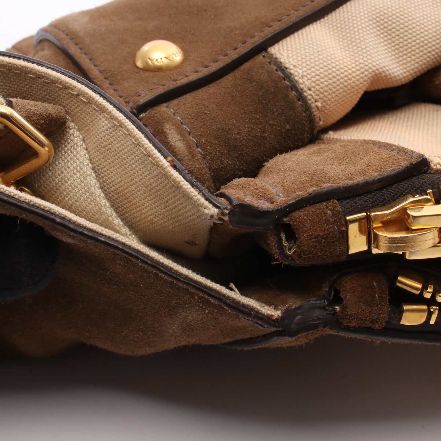 CANAPA+SCAMOSCIA ハンドバッグ キャンバス スエード ベージュ ブラウン 2WAY プラダ バッグ PRADA