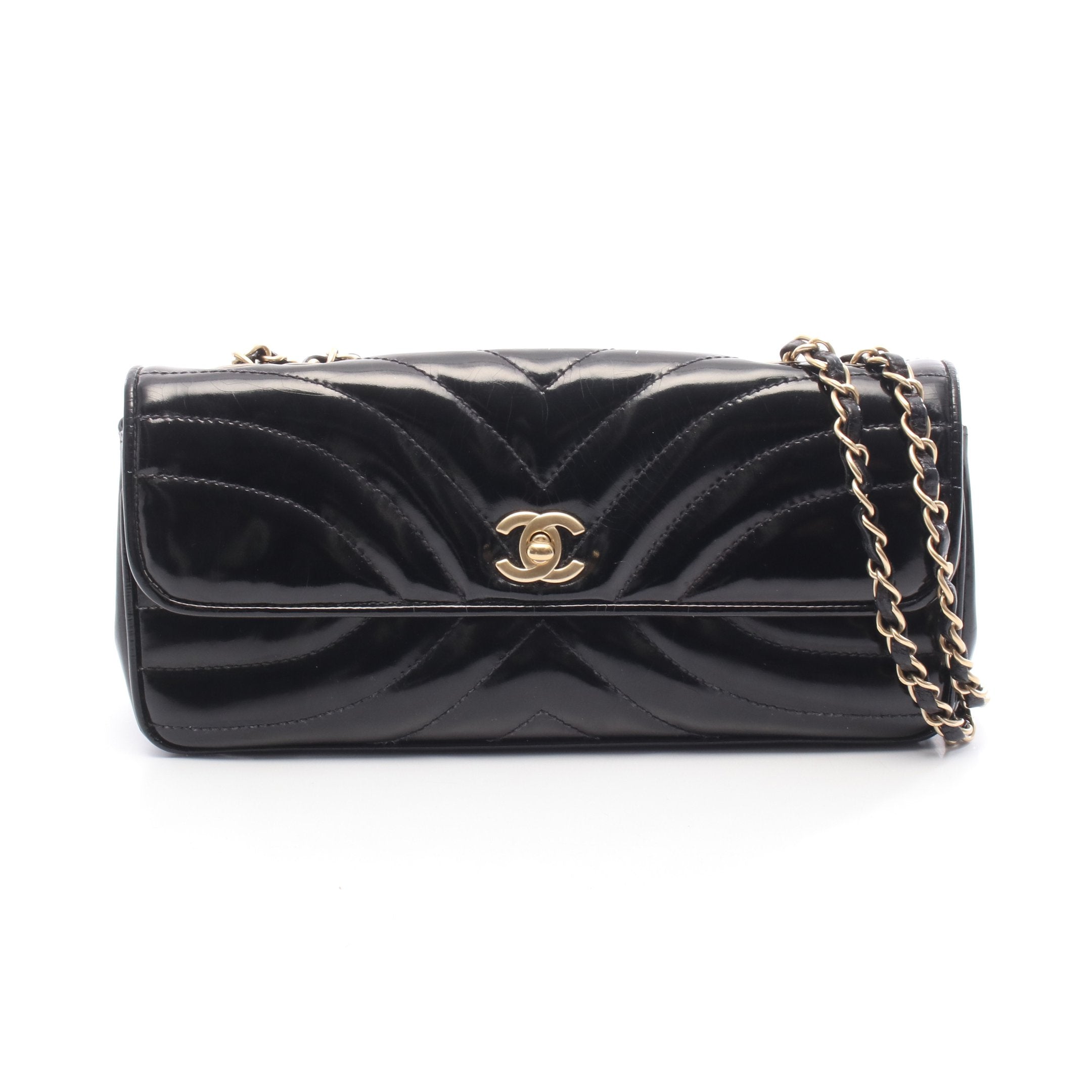 CHANEL シャネル ブラック エナメルレザー ゴールド金具 ココマーク CHANEL シャネル ブラック エナメルレザー ゴールド金具 ココマーク