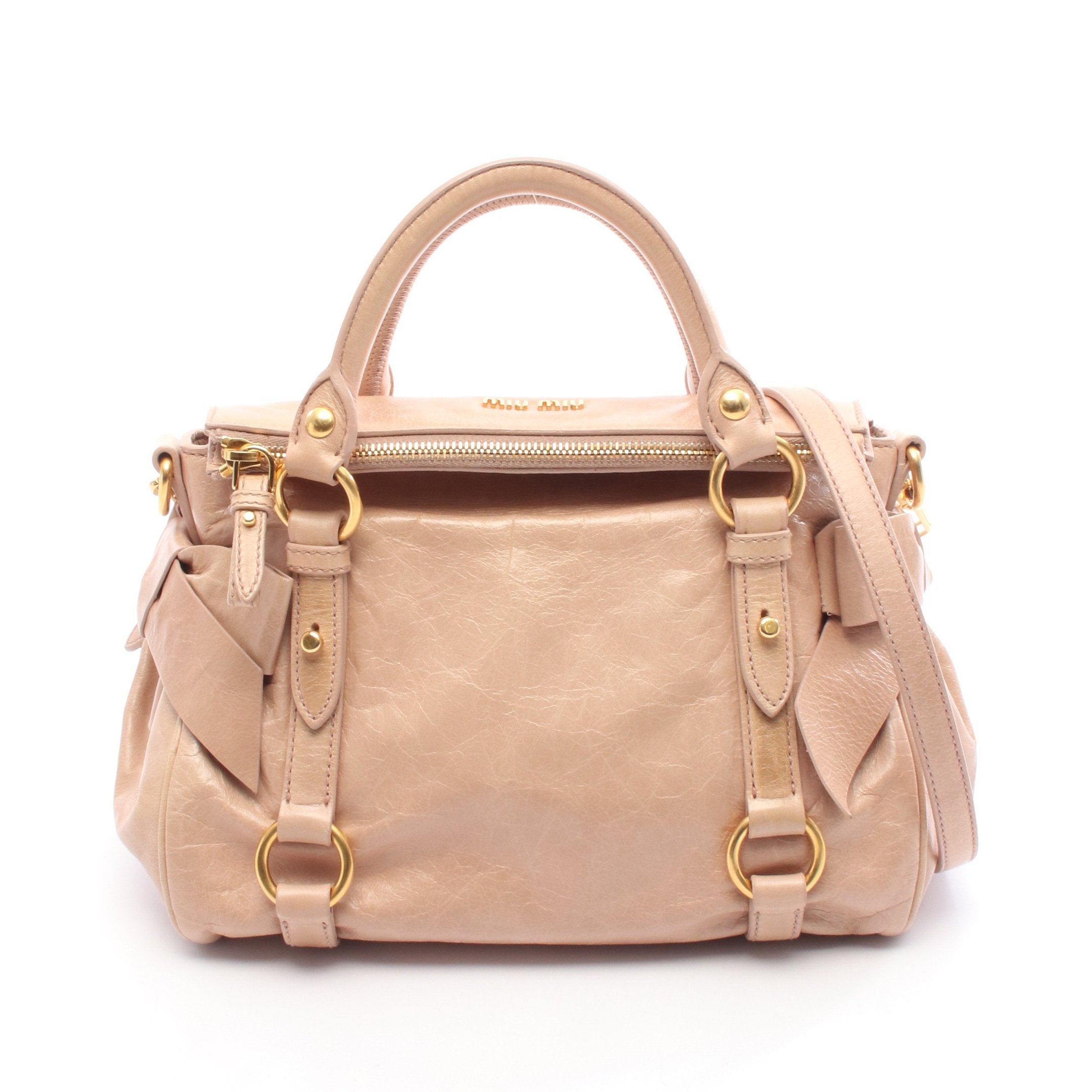 人気！✨ ミュウミュウ ヴィッテロルクス ハンドバッグ 2way サイドリボン VITELLO LUX サイドリボン ハンドバッグ レザー ピンク 2WAY ミュウ