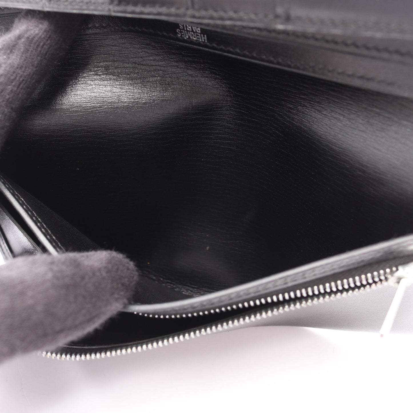 ベアンスフレ 二つ折り長財布 ボックスカーフ ブラック シルバー金具 □H刻印 エルメス 財布・小物 HERMES