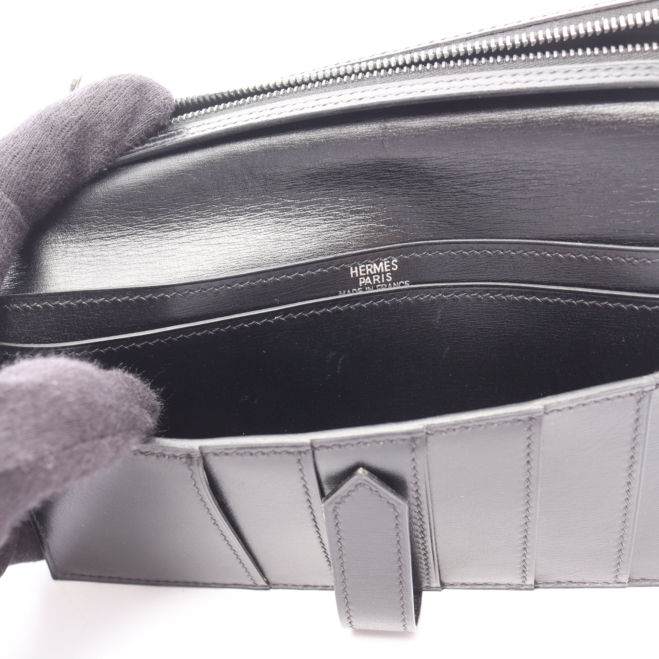 ベアンスフレ 二つ折り長財布 ボックスカーフ ブラック シルバー金具