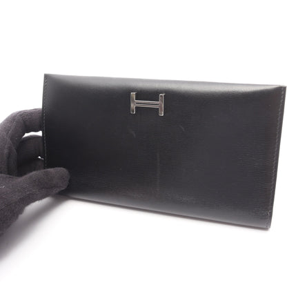 ベアンスフレ 二つ折り長財布 ボックスカーフ ブラック シルバー金具 □H刻印 エルメス 財布・小物 HERMES