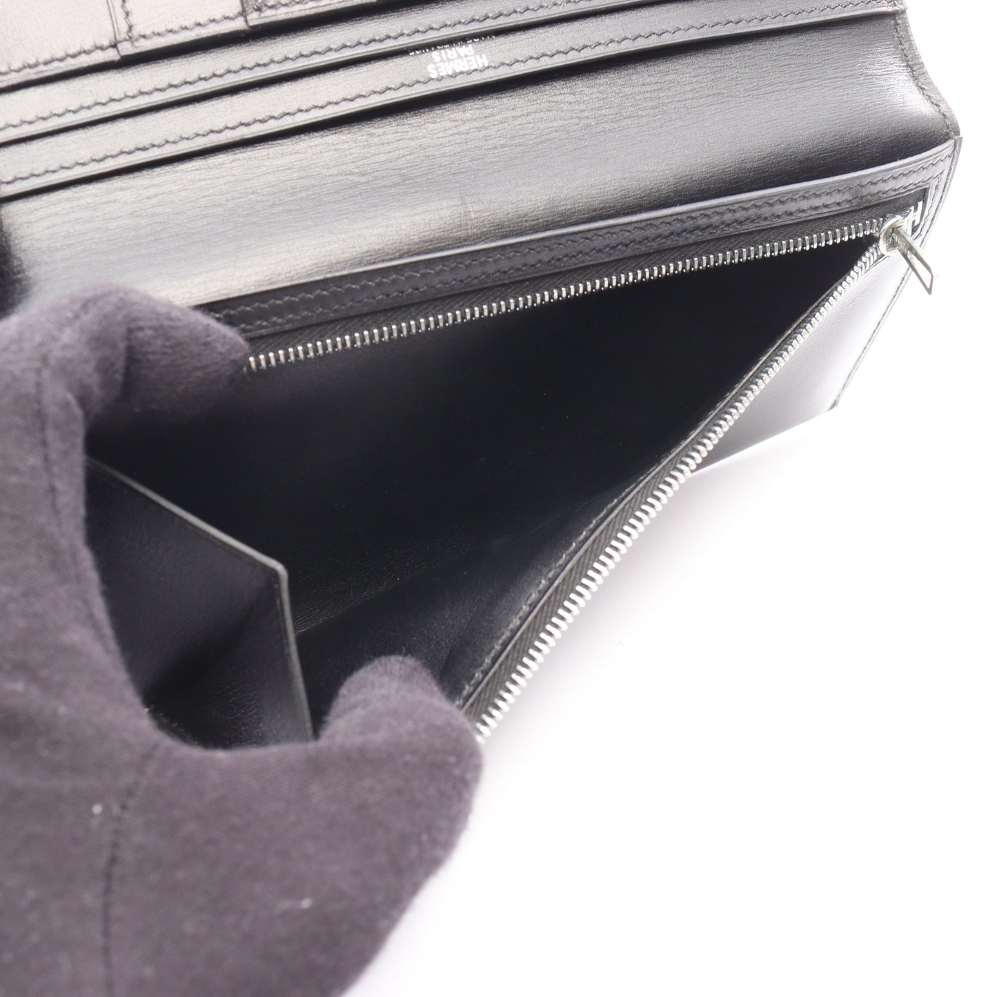 ベアンスフレ 二つ折り長財布 ボックスカーフ ブラック シルバー金具 □H刻印 エルメス 財布・小物 HERMES