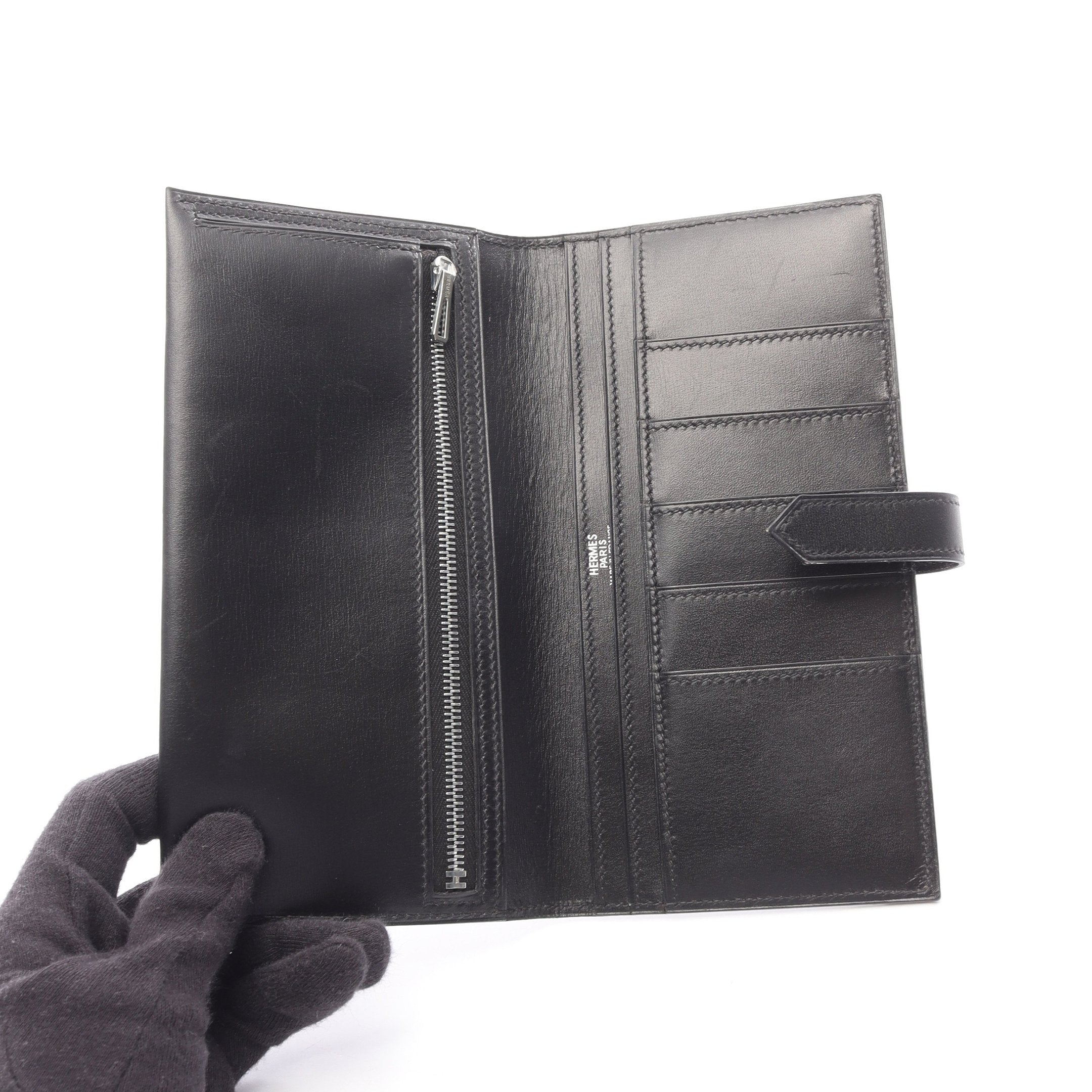 ベアンスフレ 二つ折り長財布 ボックスカーフ ブラック シルバー金具