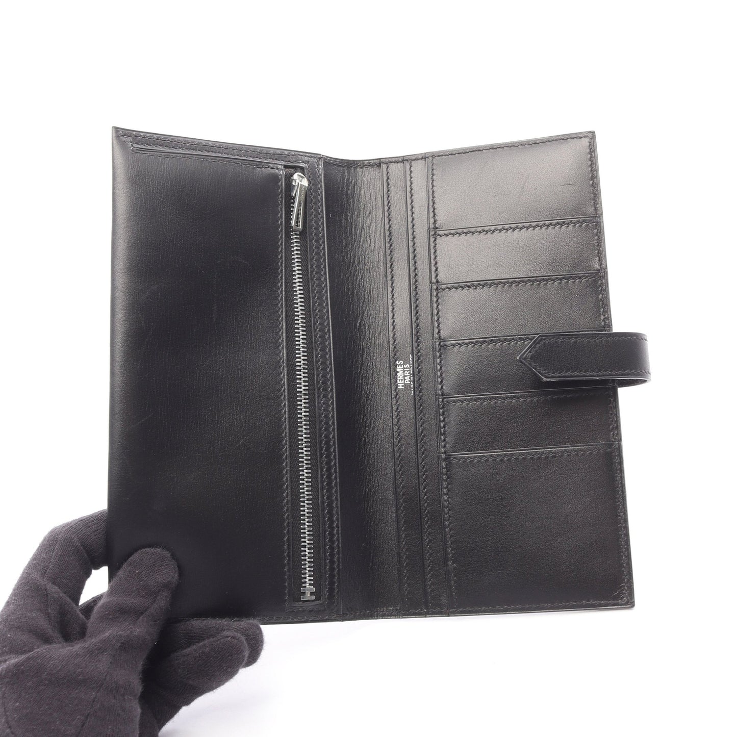 ベアンスフレ 二つ折り長財布 ボックスカーフ ブラック シルバー金具 □H刻印 エルメス 財布・小物 HERMES