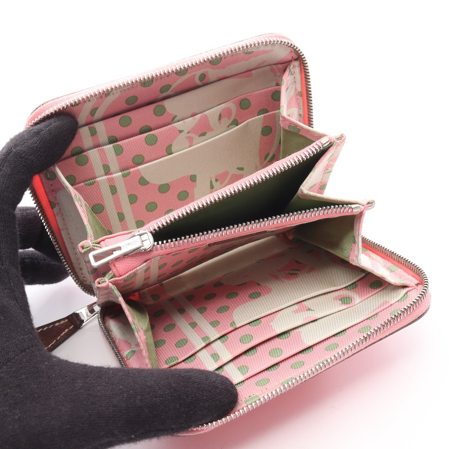 アザップコンパクト シルクイン ローズコンフェッティ ラウンドファスナー財布 ヴォーエプソン ピンク シルバー金具 Y刻印 エルメス 財布・小物 HERMES