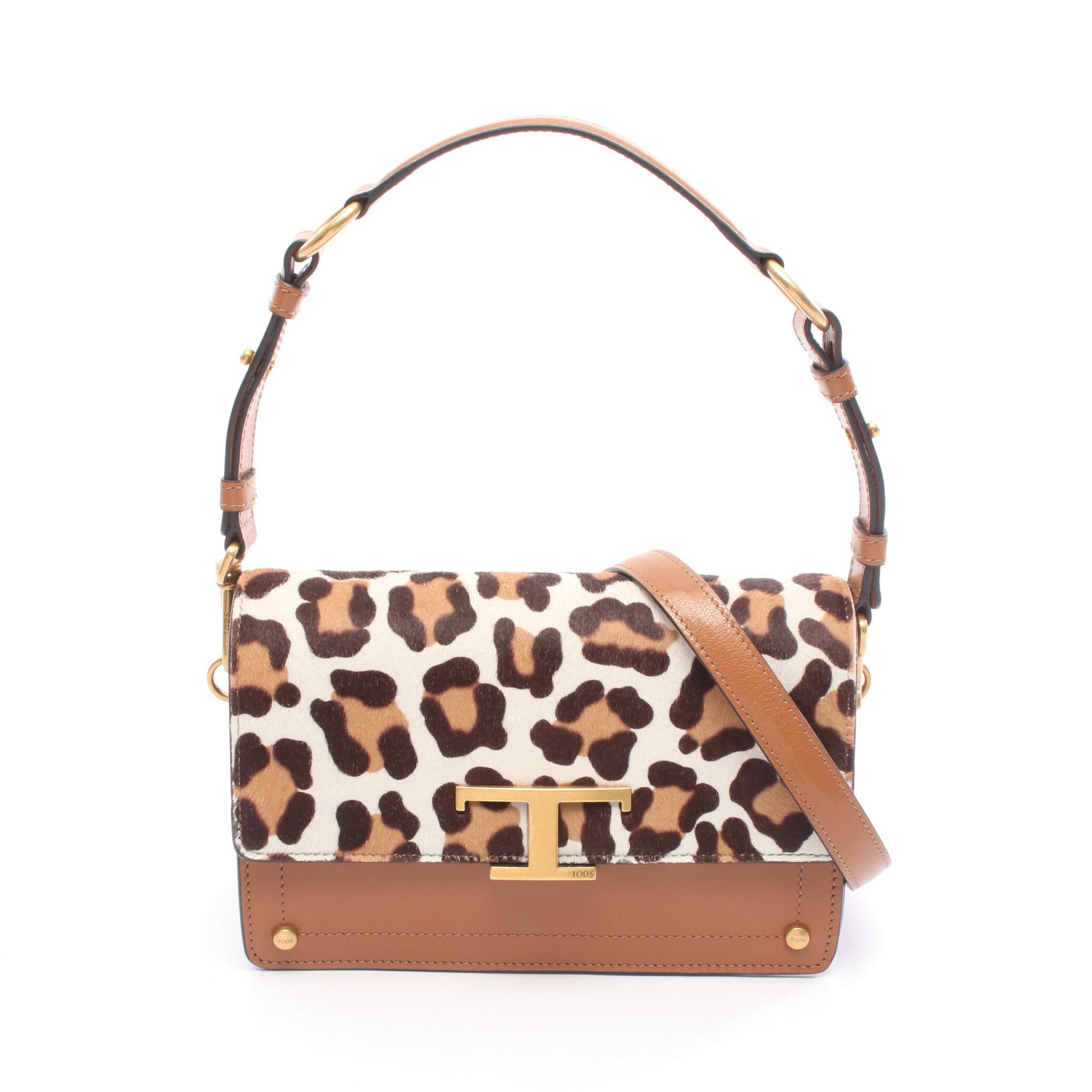 Tタイムレス ショルダーバッグ レオパード柄 ハラコ レザー ブラウン 2WAY トッズ バッグ TOD'S