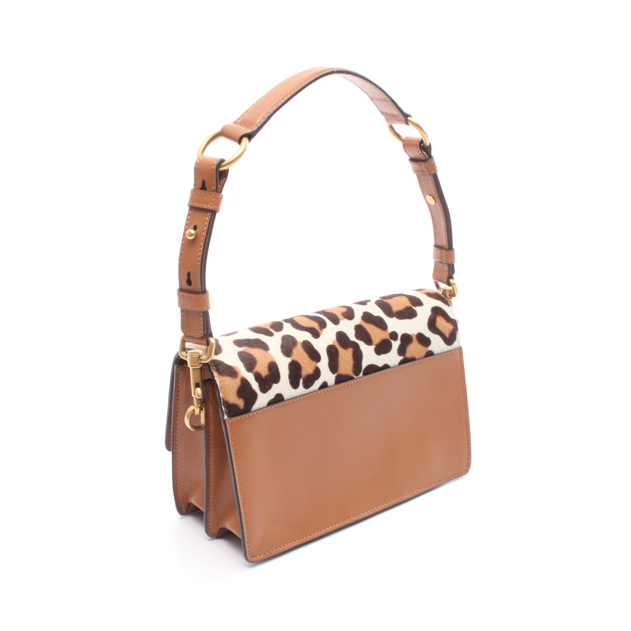 Tタイムレス ショルダーバッグ レオパード柄 ハラコ レザー ブラウン