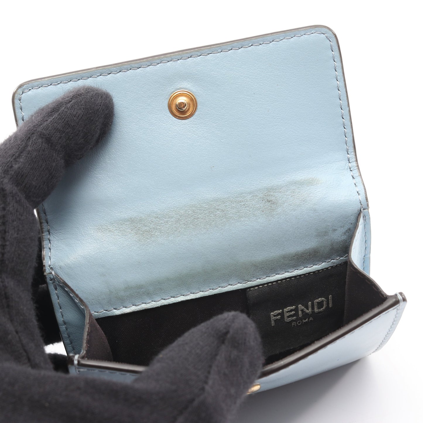 ロゴ 三つ折り財布 レザー ライトブルー フェンディ 財布・小物 FENDI