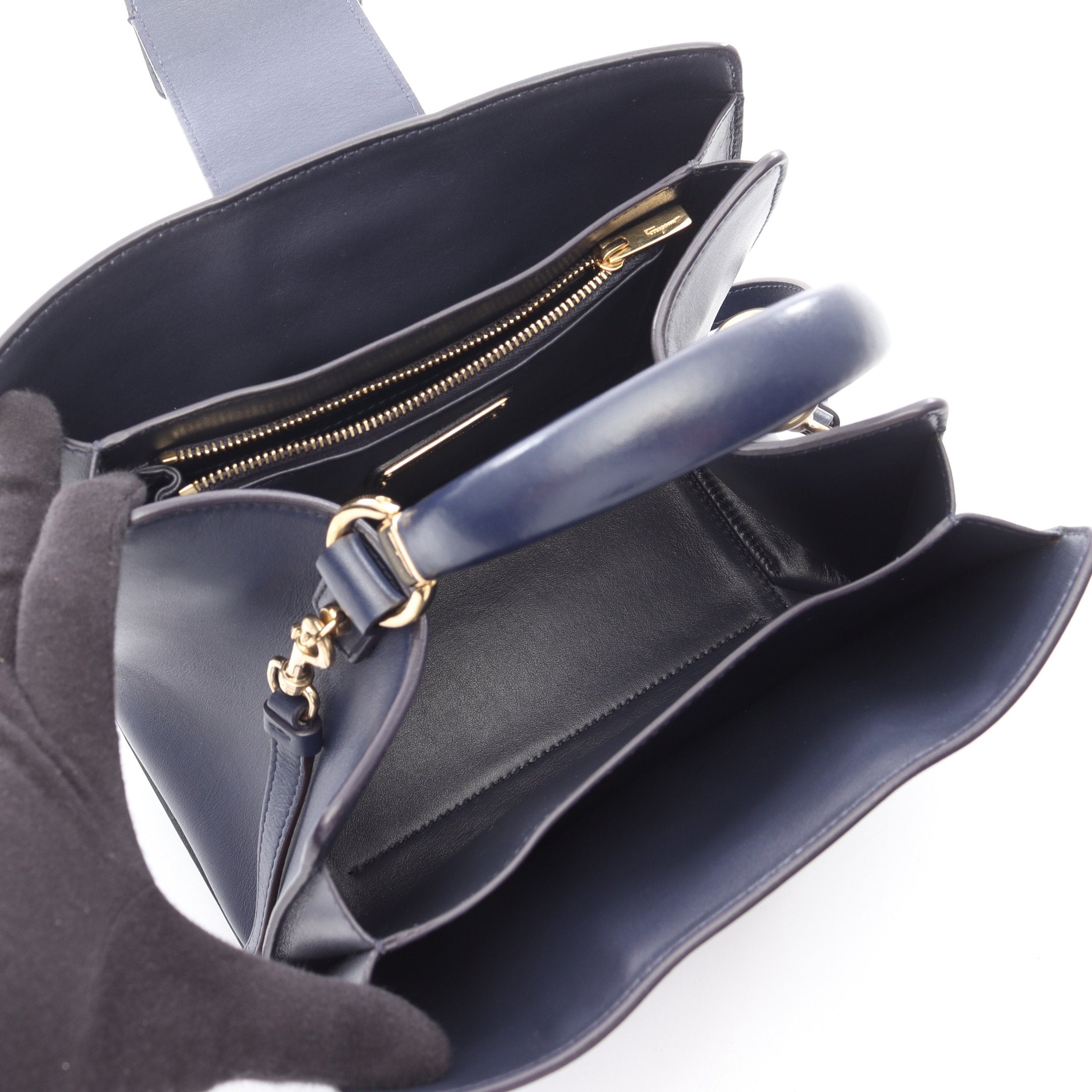 ガンチーニ ハンドバッグ レザー ネイビー 2WAY サルヴァトーレ