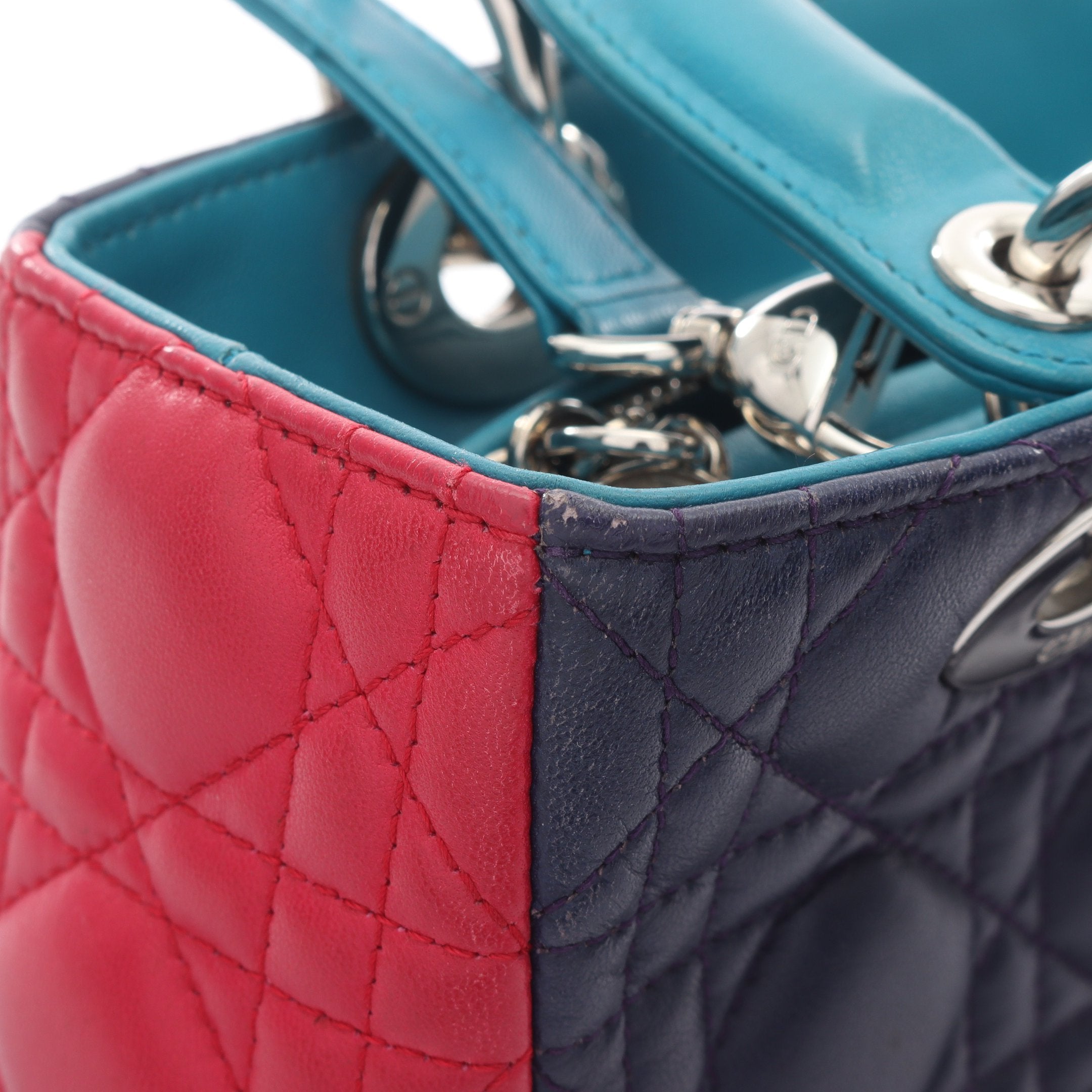 LADY DIOR レディディオール カナージュ ハンドバッグ レザー ネイビー