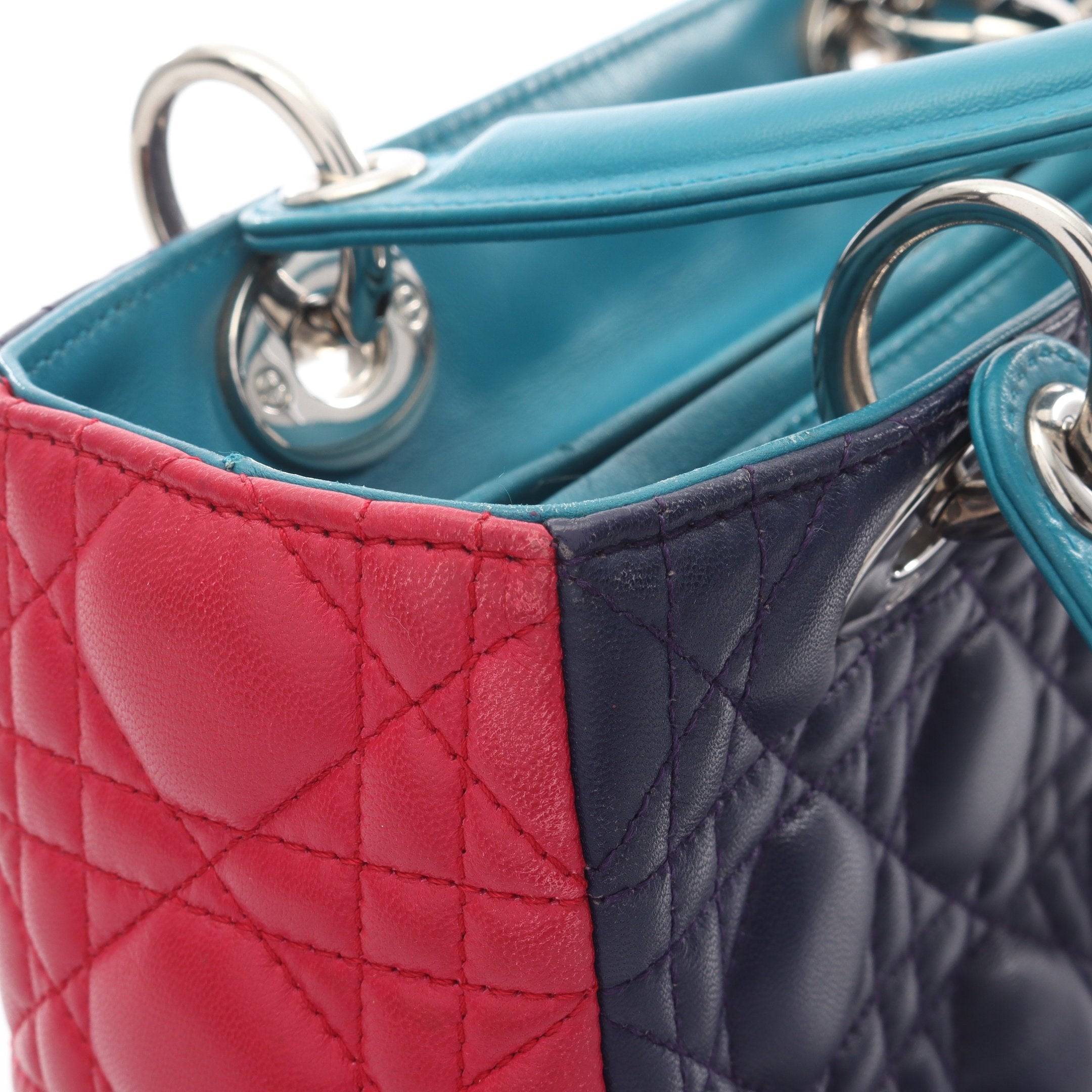 LADY DIOR レディディオール カナージュ ハンドバッグ レザー ネイビー