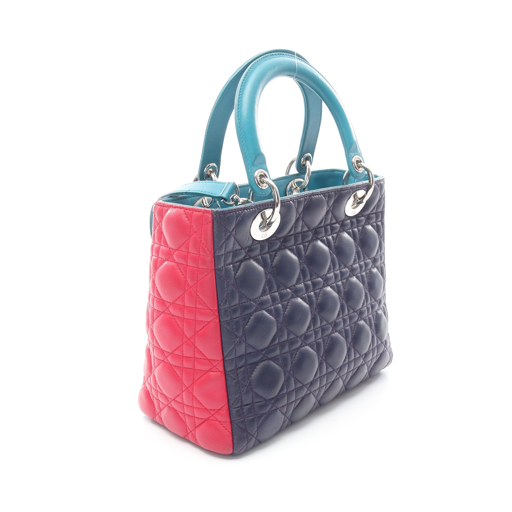 LADY DIOR レディディオール カナージュ ハンドバッグ レザー ネイビー