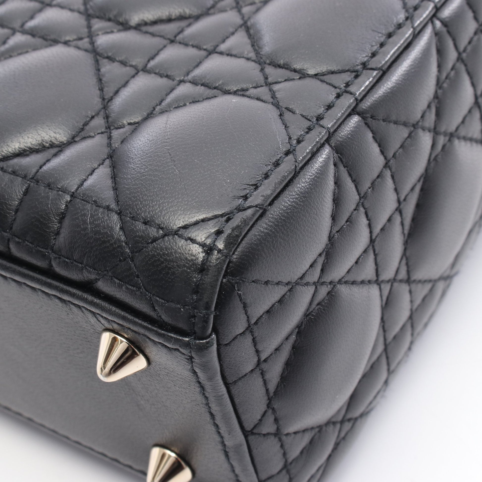 レディディオール スモール カナージュ ハンドバッグ レザー ブラック 2WAY クリスチャンディオール バッグ Christian Dior