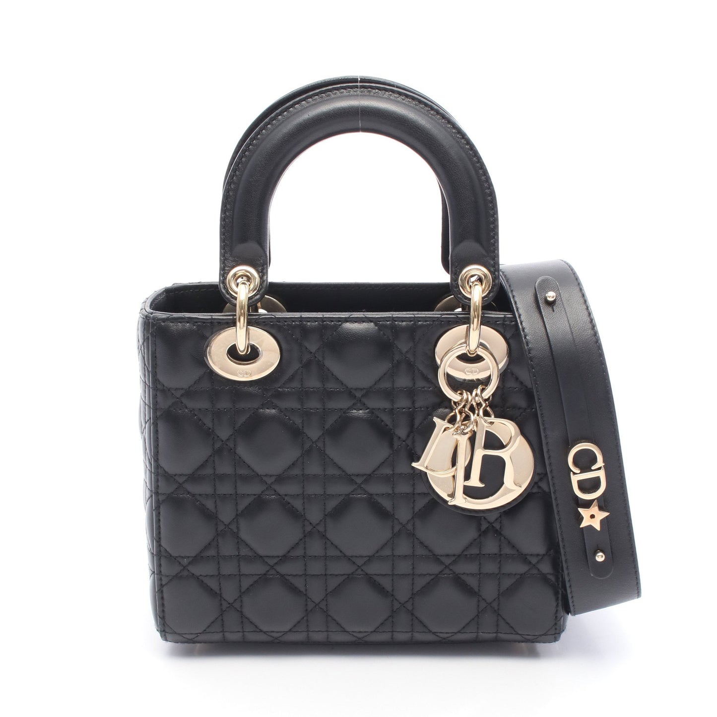 レディディオール スモール カナージュ ハンドバッグ レザー ブラック 2WAY クリスチャンディオール バッグ Christian Dior