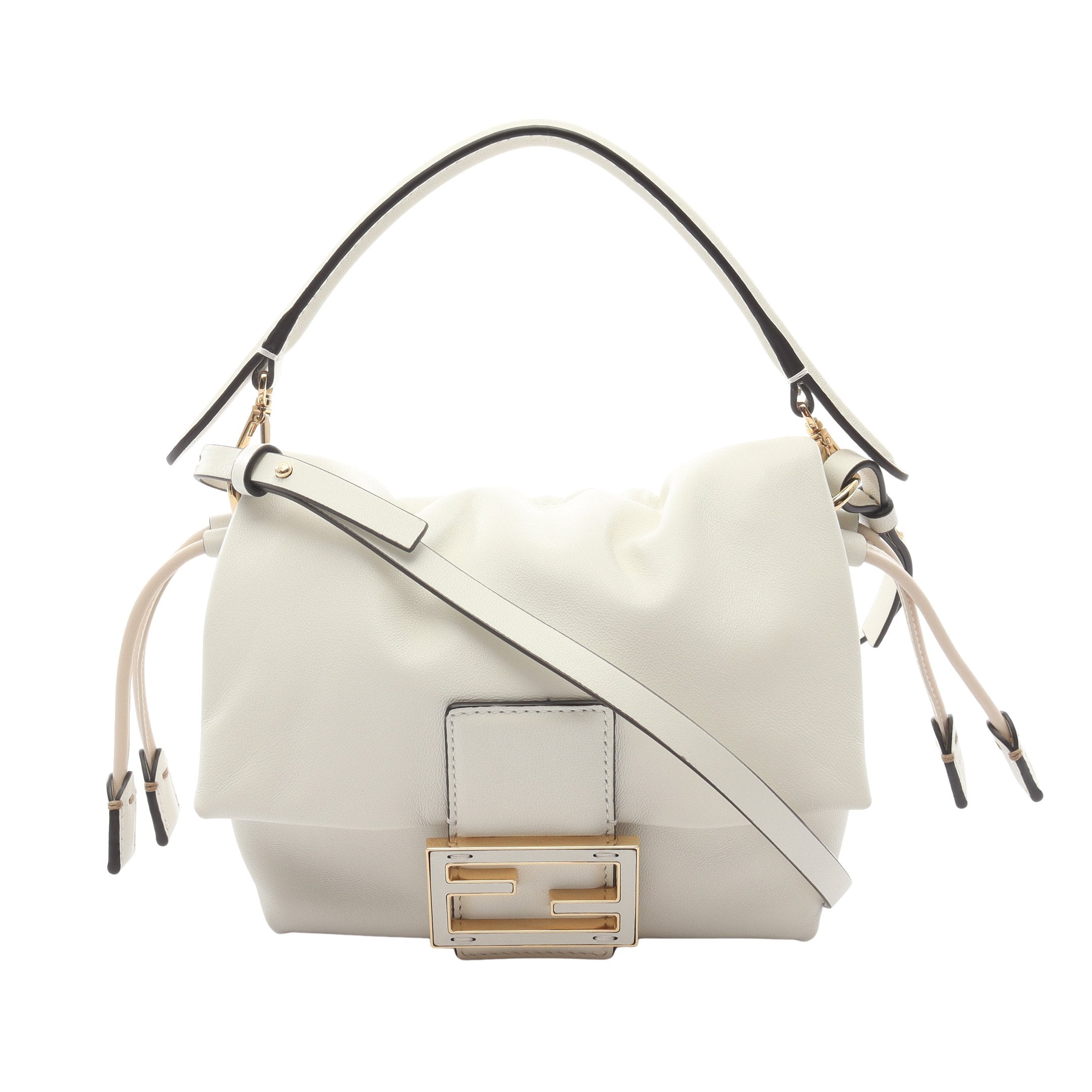 【美品】フェンディ ボルサマジック ハンドバッグ レザー キャンバス ホワイト Mamma Baguette スモール ハンドバッグ レザー ホワイト 2WAY