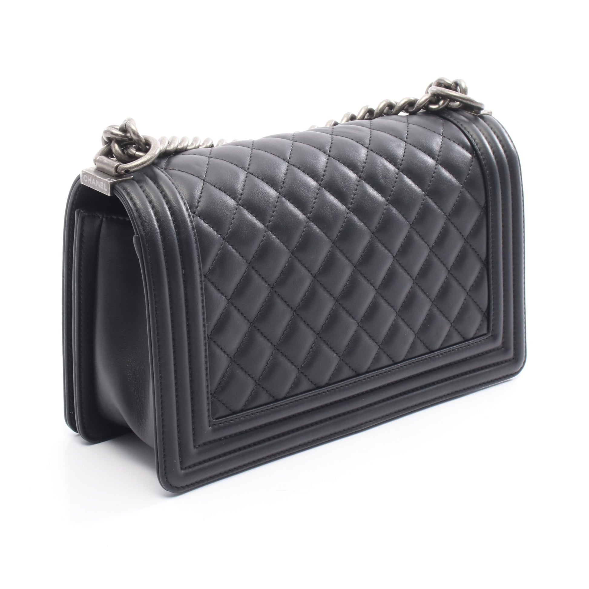 ボーイシャネル チェーンショルダーバッグ レザー ブラック シルバー金具 シャネル バッグ CHANEL