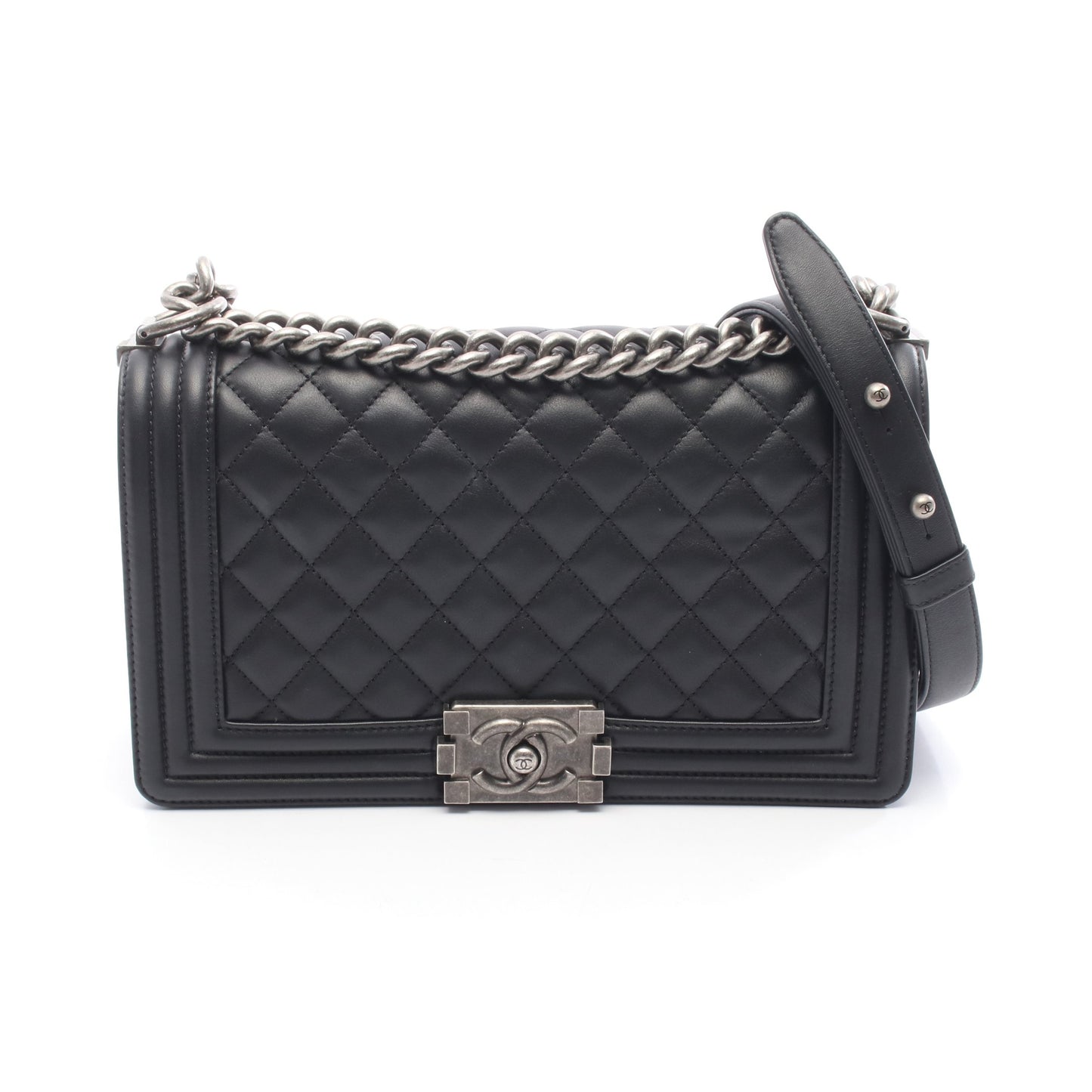 ボーイシャネル チェーンショルダーバッグ レザー ブラック シルバー金具 シャネル バッグ CHANEL
