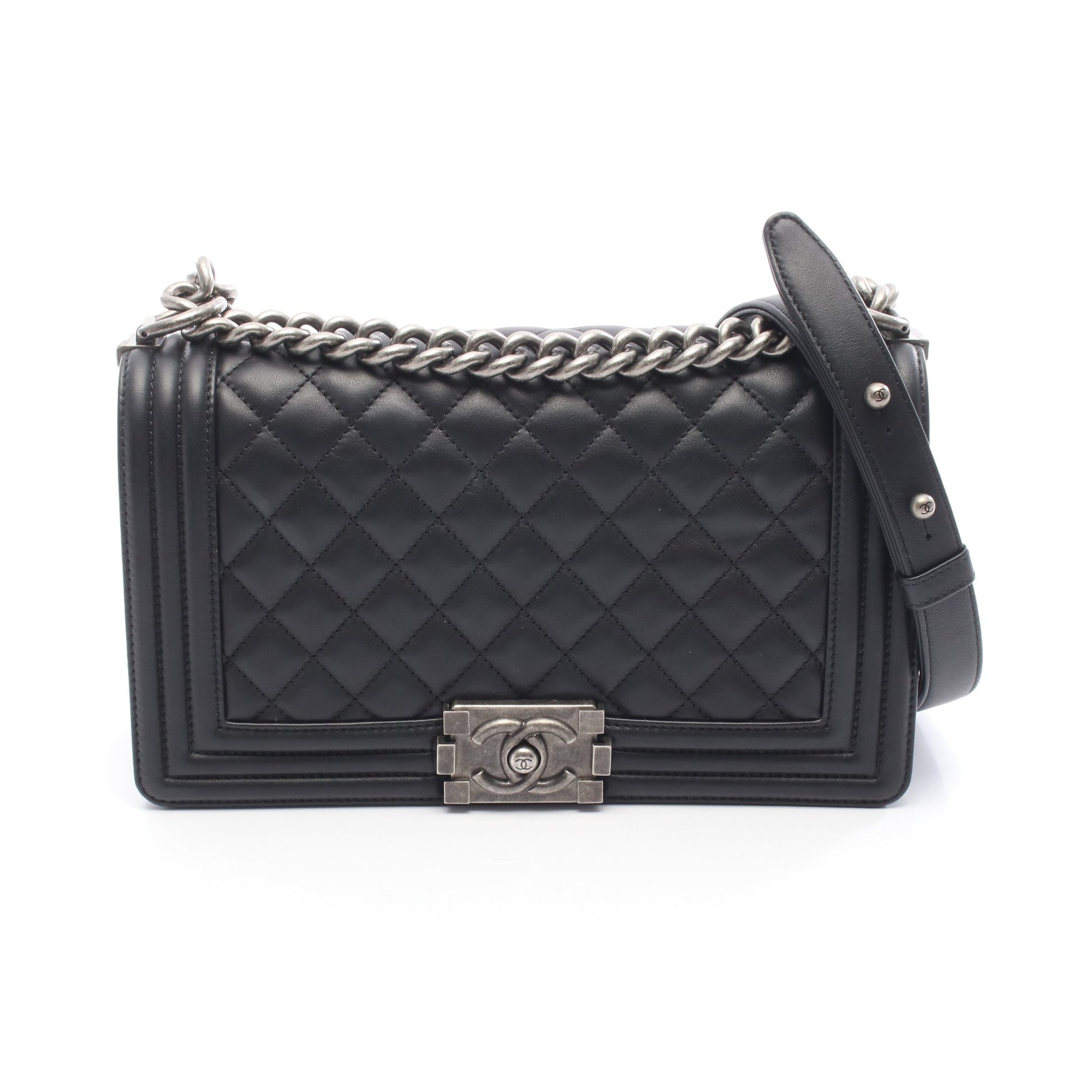 ボーイシャネル チェーンショルダーバッグ レザー ブラック シルバー金具 シャネル バッグ CHANEL