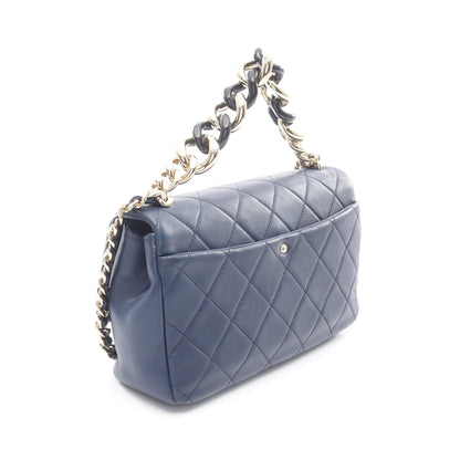ラージ フラップ バッグ マトラッセ チェーンショルダーバッグ ラムスキン ネイビー コンビ金具 2WAY シャネル バッグ CHANEL