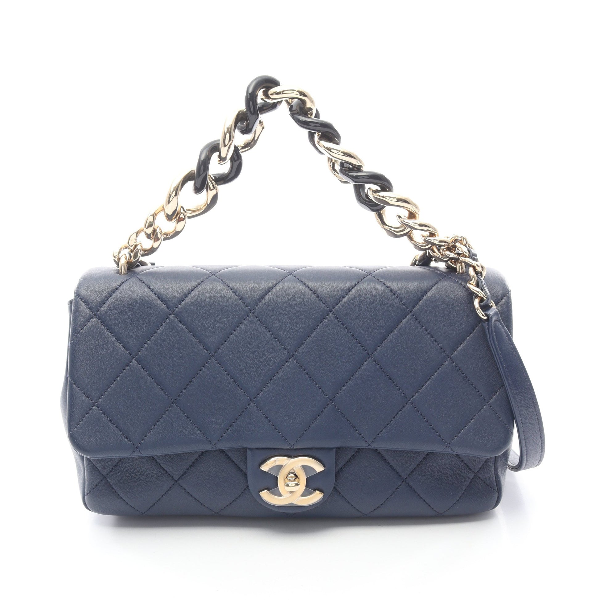 ラージ フラップ バッグ マトラッセ チェーンショルダーバッグ ラムスキン ネイビー コンビ金具 2WAY シャネル バッグ CHANEL