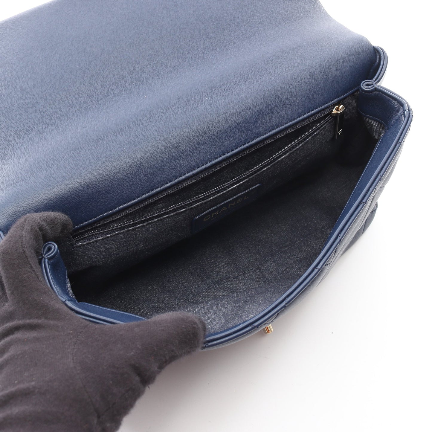 ラージ フラップ バッグ マトラッセ チェーンショルダーバッグ ラムスキン ネイビー コンビ金具 2WAY シャネル バッグ CHANEL