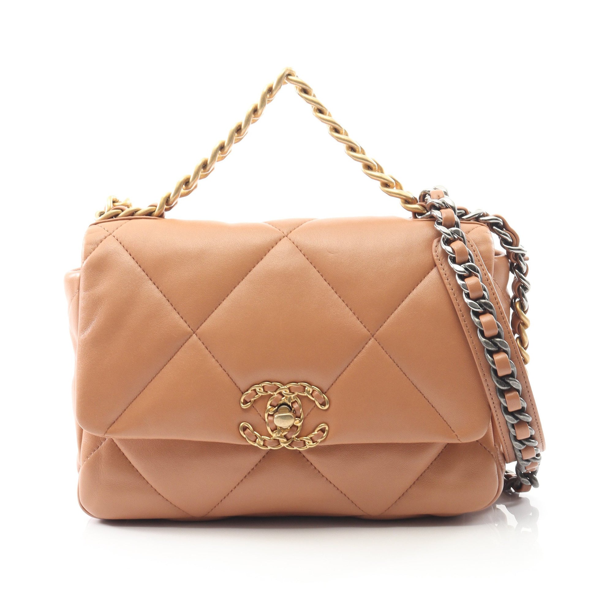 19 ディズヌフ マトラッセ チェーンショルダーバッグ ラムスキン ベージュ コンビ金具 2WAY シャネル バッグ CHANEL
