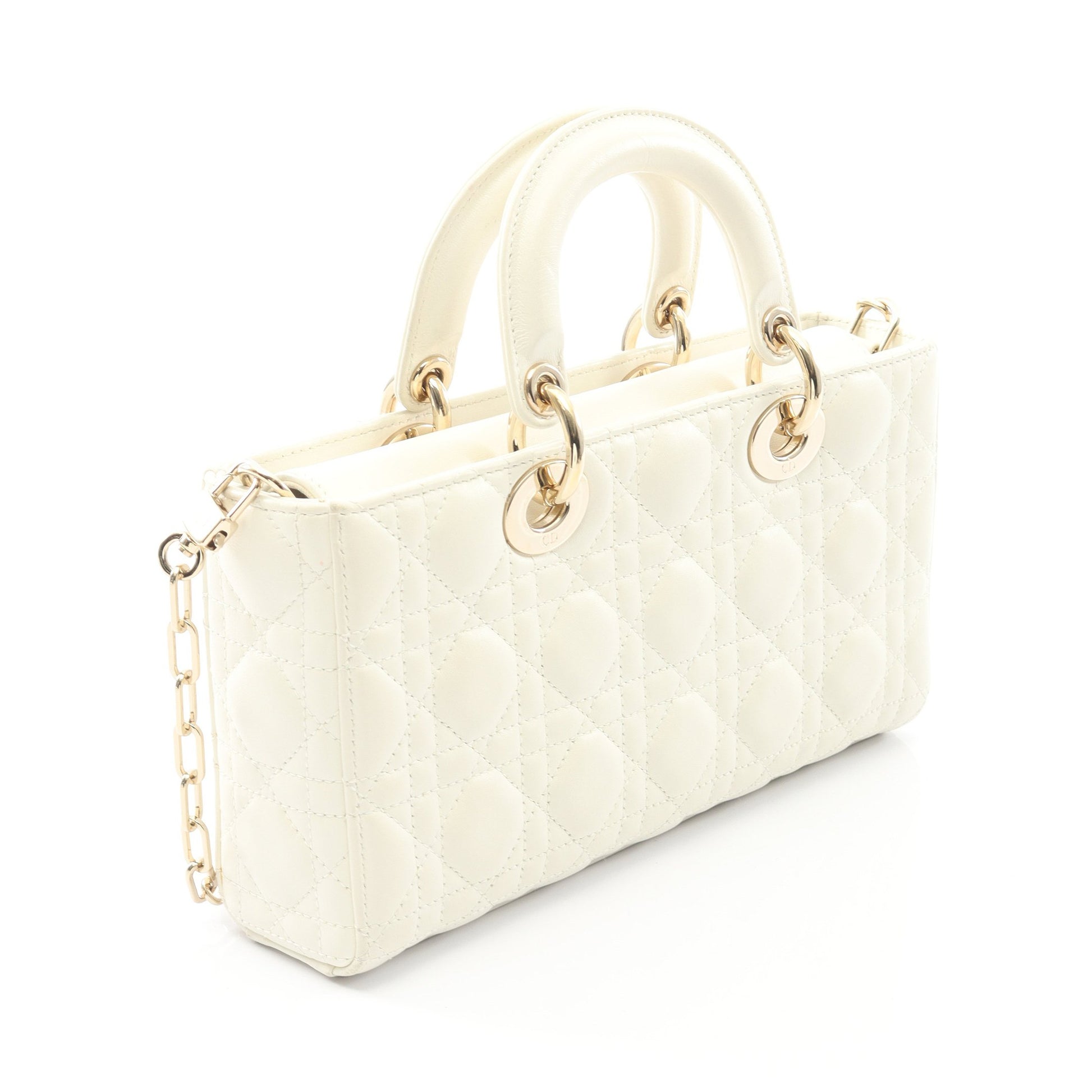 Lady D-Joy ミディアム カナージュ ハンドバッグ レザー ホワイト 2WAY クリスチャンディオール バッグ Christian Dior