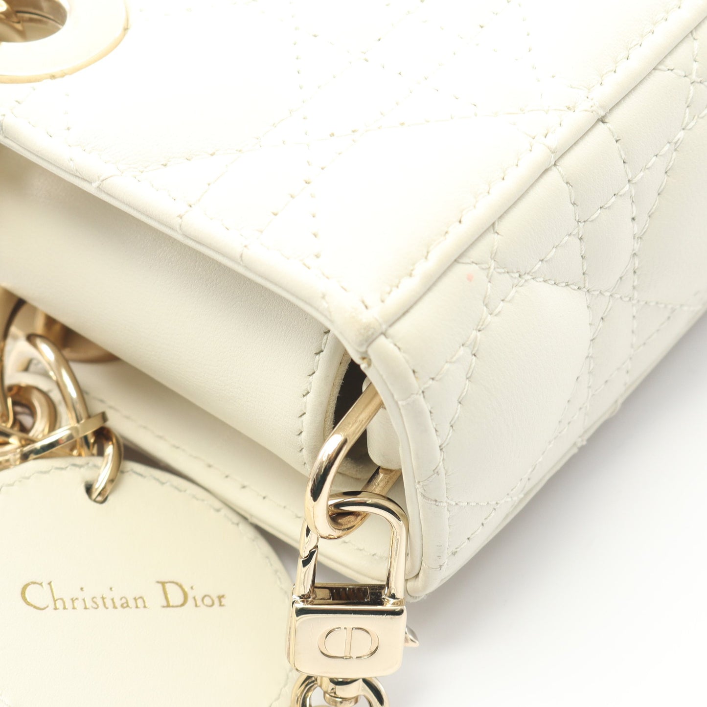 Lady D-Joy ミディアム カナージュ ハンドバッグ レザー ホワイト 2WAY クリスチャンディオール バッグ Christian Dior
