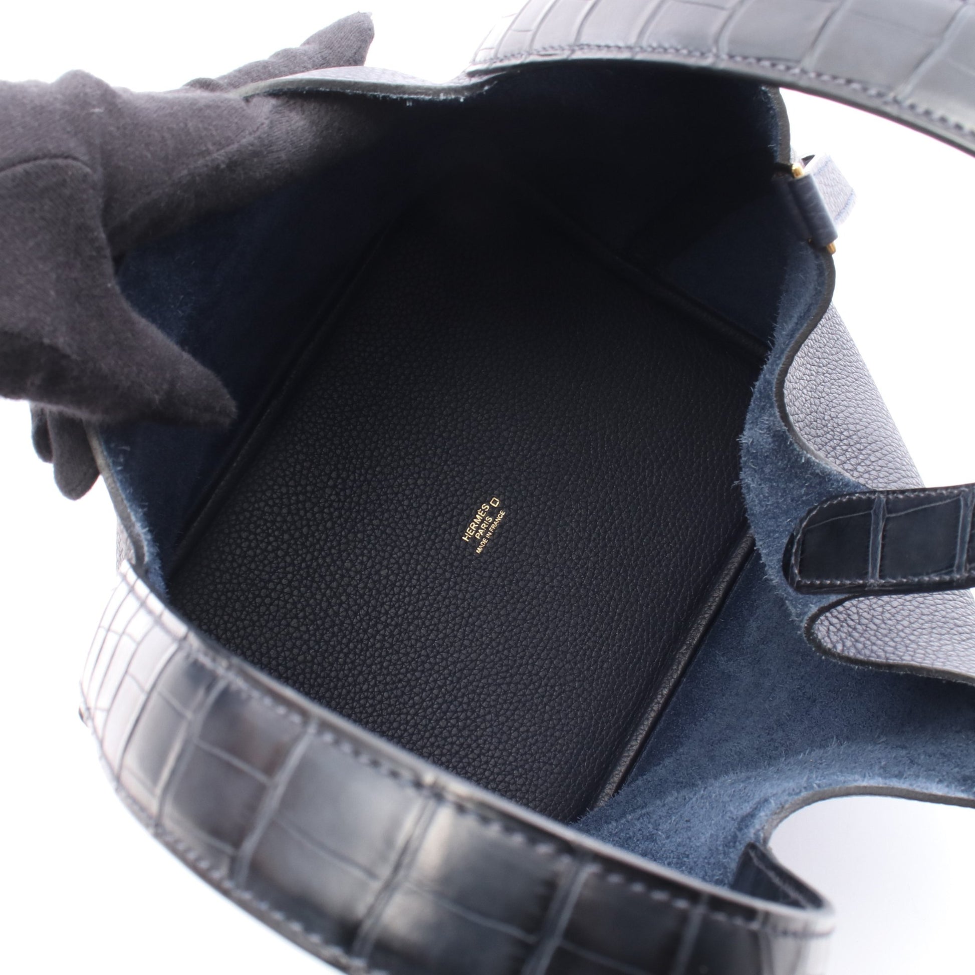 ピコタンロック タッチMM ブルーニュイ ハンドバッグ トリヨンクレマンス アリゲーターマット ネイビー ゴールド金具 D刻印 エルメス バッグ HERMES