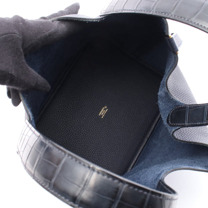 ピコタンロック タッチMM ブルーニュイ ハンドバッグ トリヨンクレマンス アリゲーターマット ネイビー ゴールド金具 D刻印 エルメス バッグ HERMES