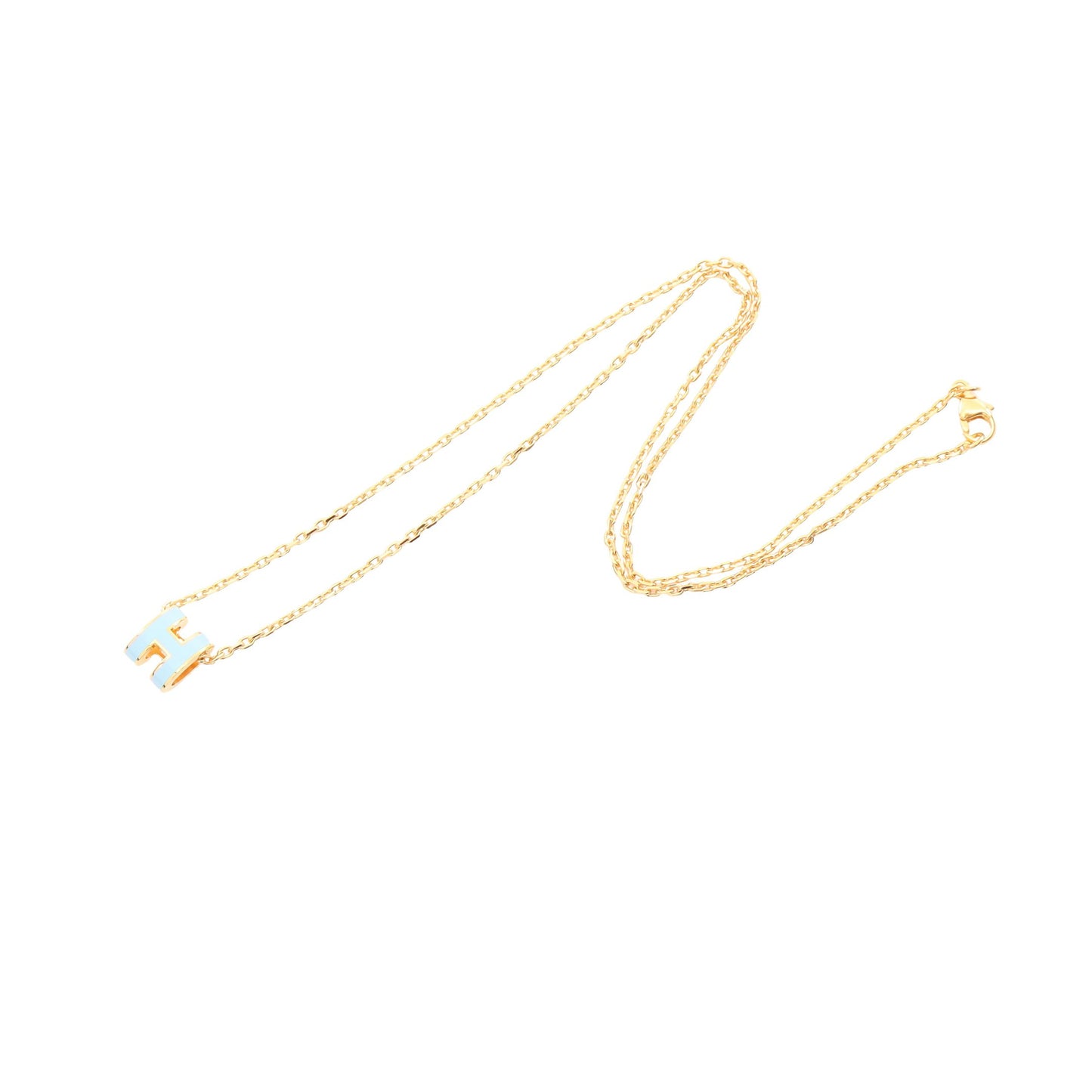 MINI POP H ミニポップアッシュ ネックレス GP ゴールド ライトブルー エルメス アクセサリー HERMES