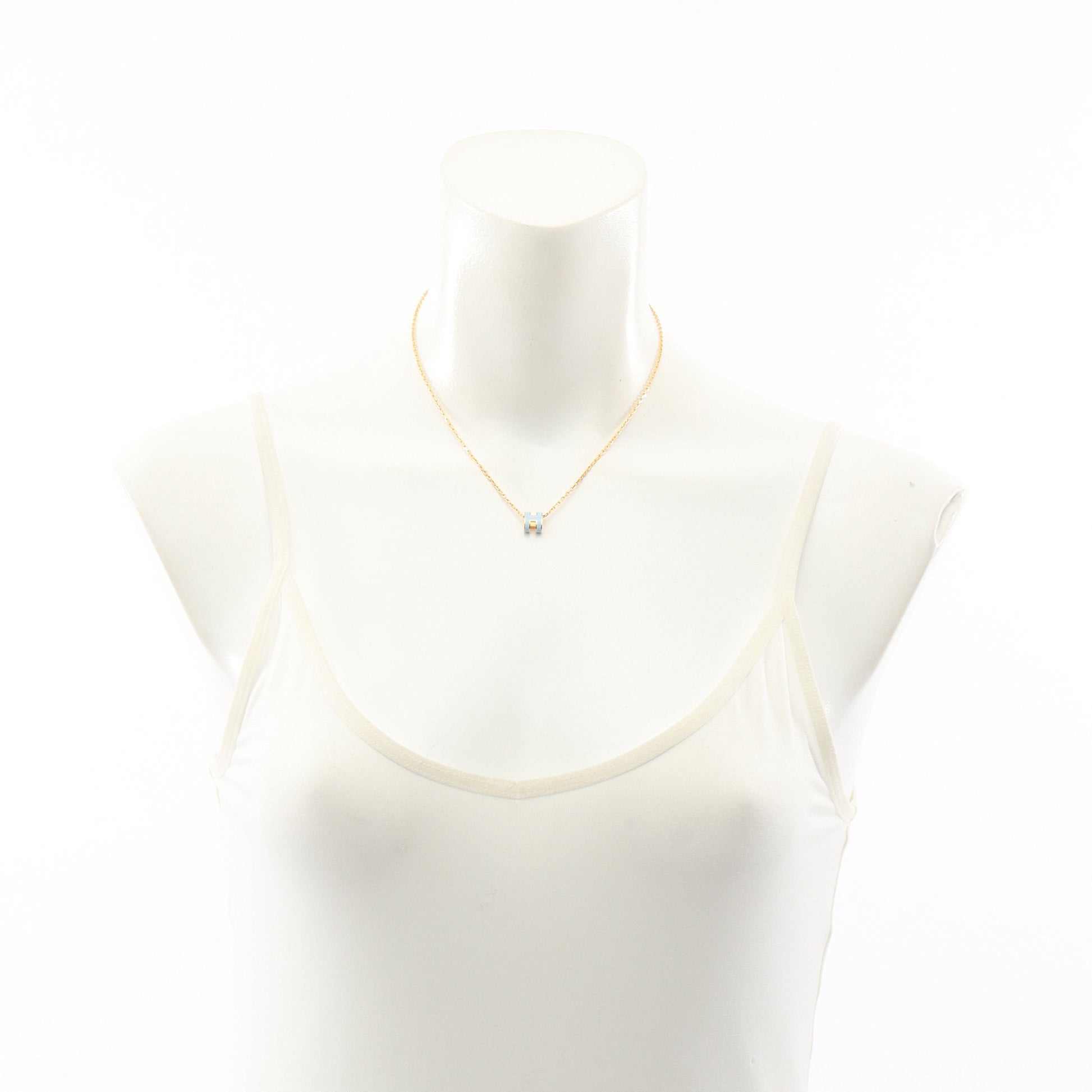 MINI POP H ミニポップアッシュ ネックレス GP ゴールド ライトブルー エルメス アクセサリー HERMES