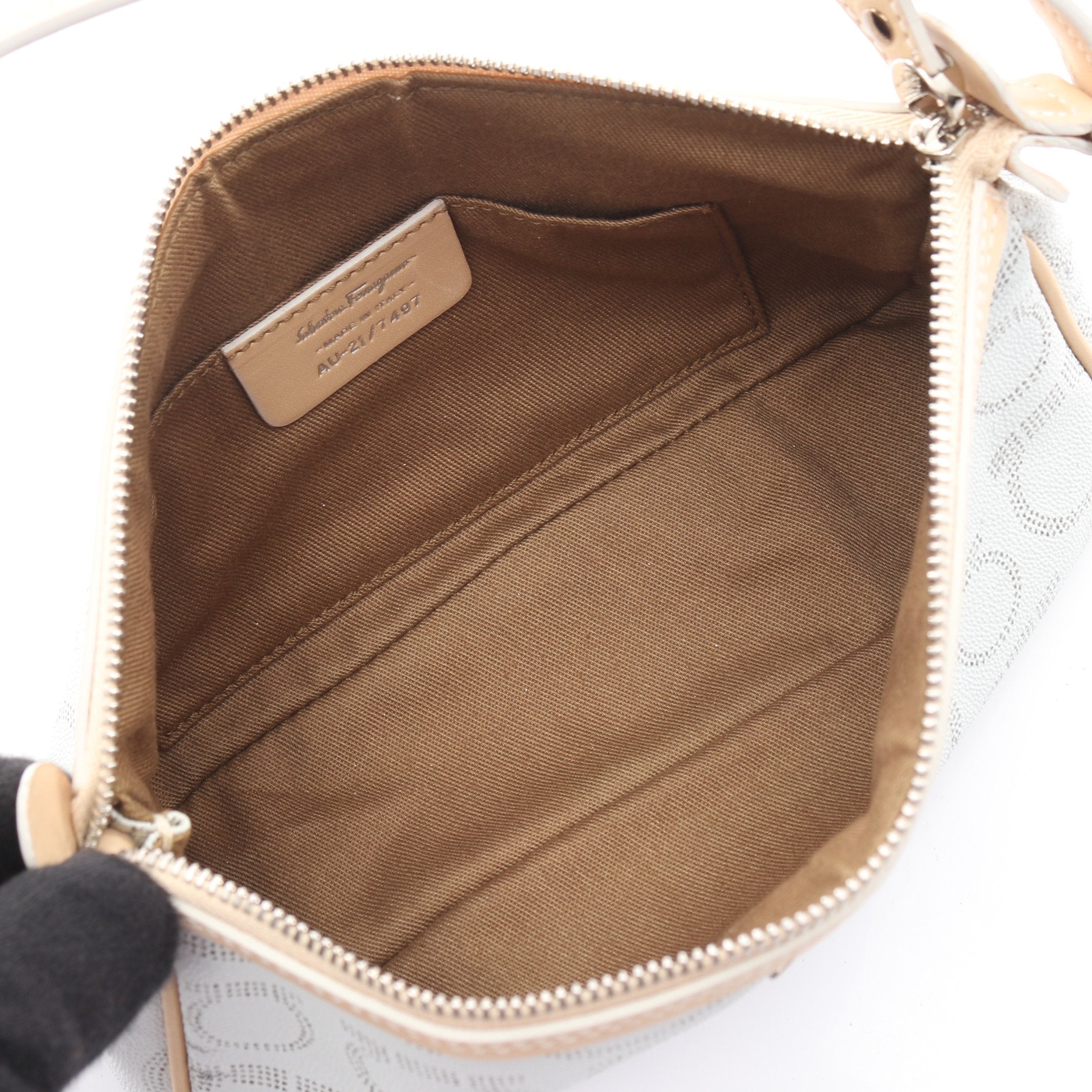 ガンチーニ ハンドバッグ コーティングキャンバス レザー ホワイト