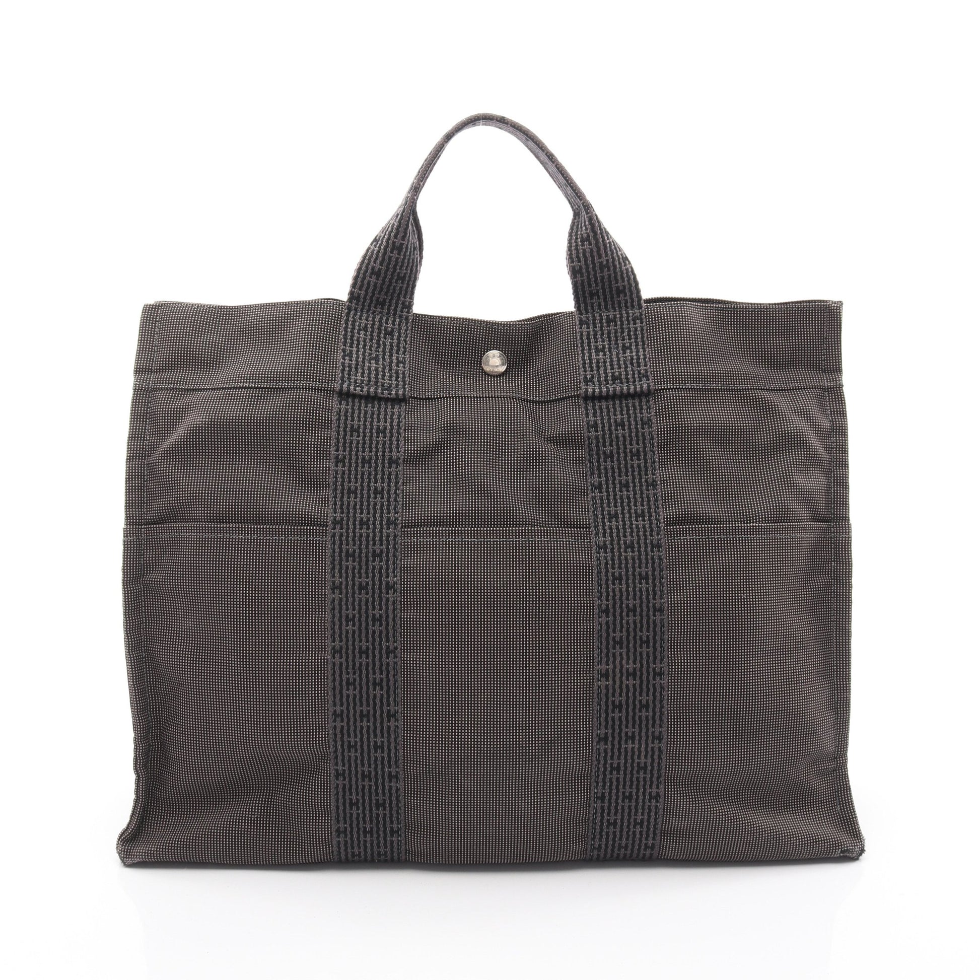 エールラインMM ハンドバッグ トートバッグ ナイロンキャンバス ダークグレー シルバー金具 エルメス バッグ HERMES
