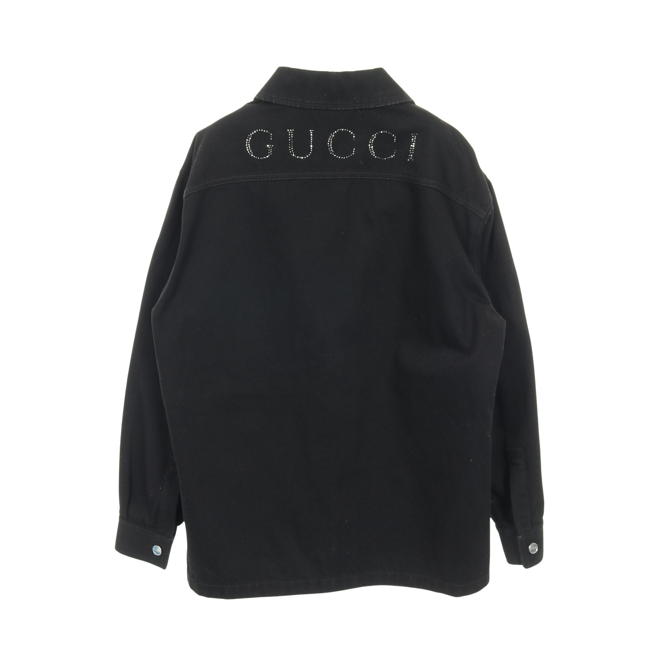 グッチ コットン デニム ジャケット 38 ブラック GUCCI ラインストーンロゴ ジップアップ デニムジャケット コットン ブラック