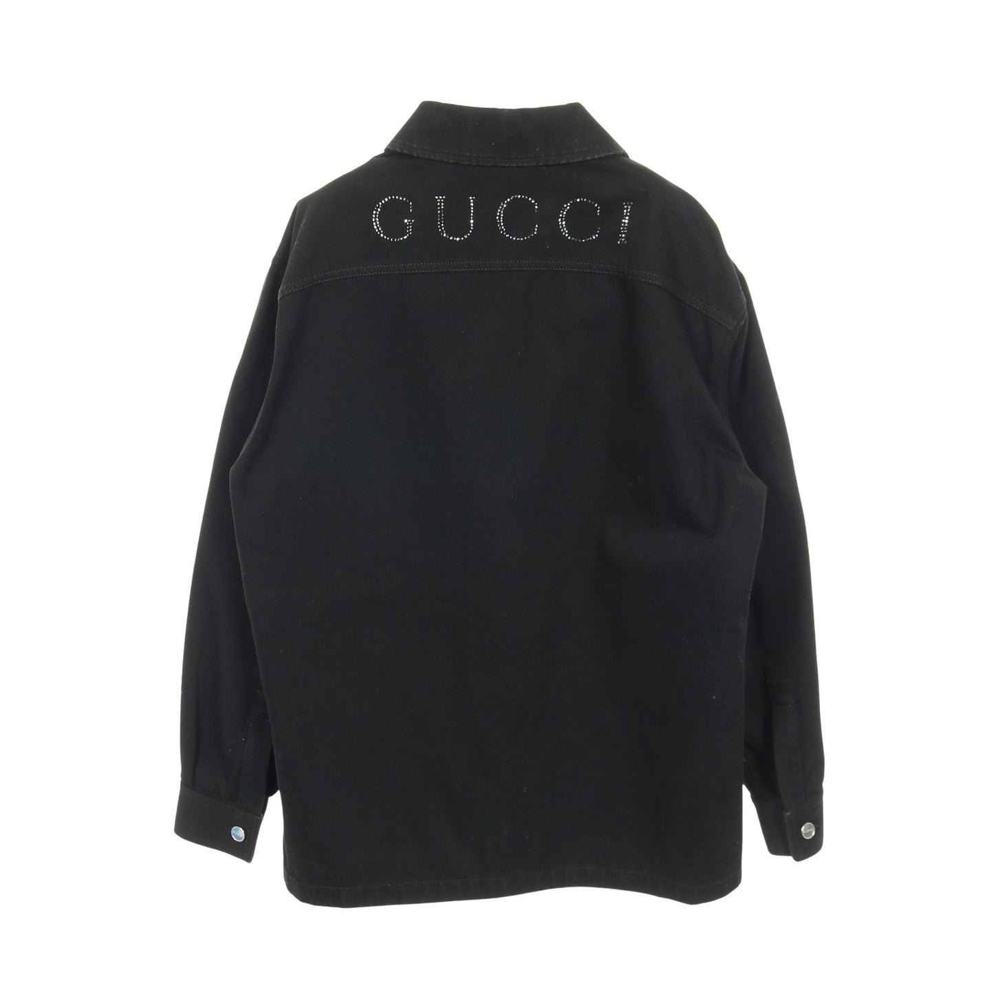 ラインストーンロゴ ジップアップ デニムジャケット コットン ブラック グッチ アウター GUCCI