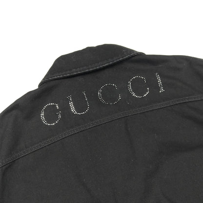 ラインストーンロゴ ジップアップ デニムジャケット コットン ブラック グッチ アウター GUCCI