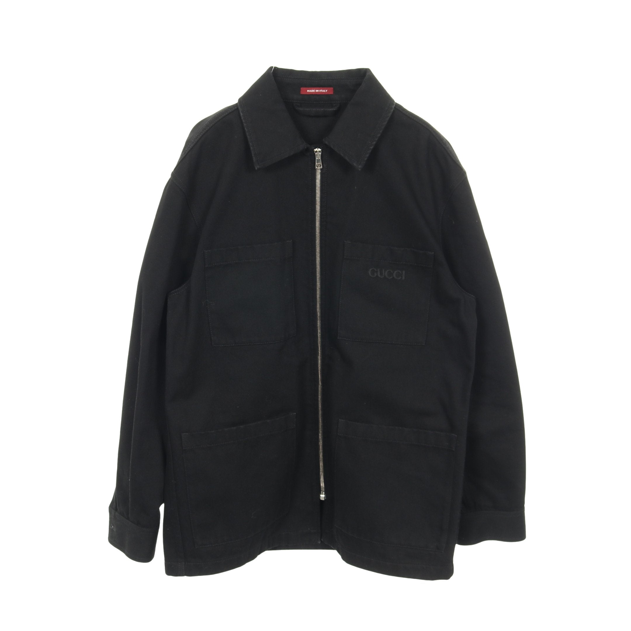 グッチ コットン デニム ジャケット 38 ブラック GUCCI ラインストーンロゴ ジップアップ デニムジャケット コットン ブラック