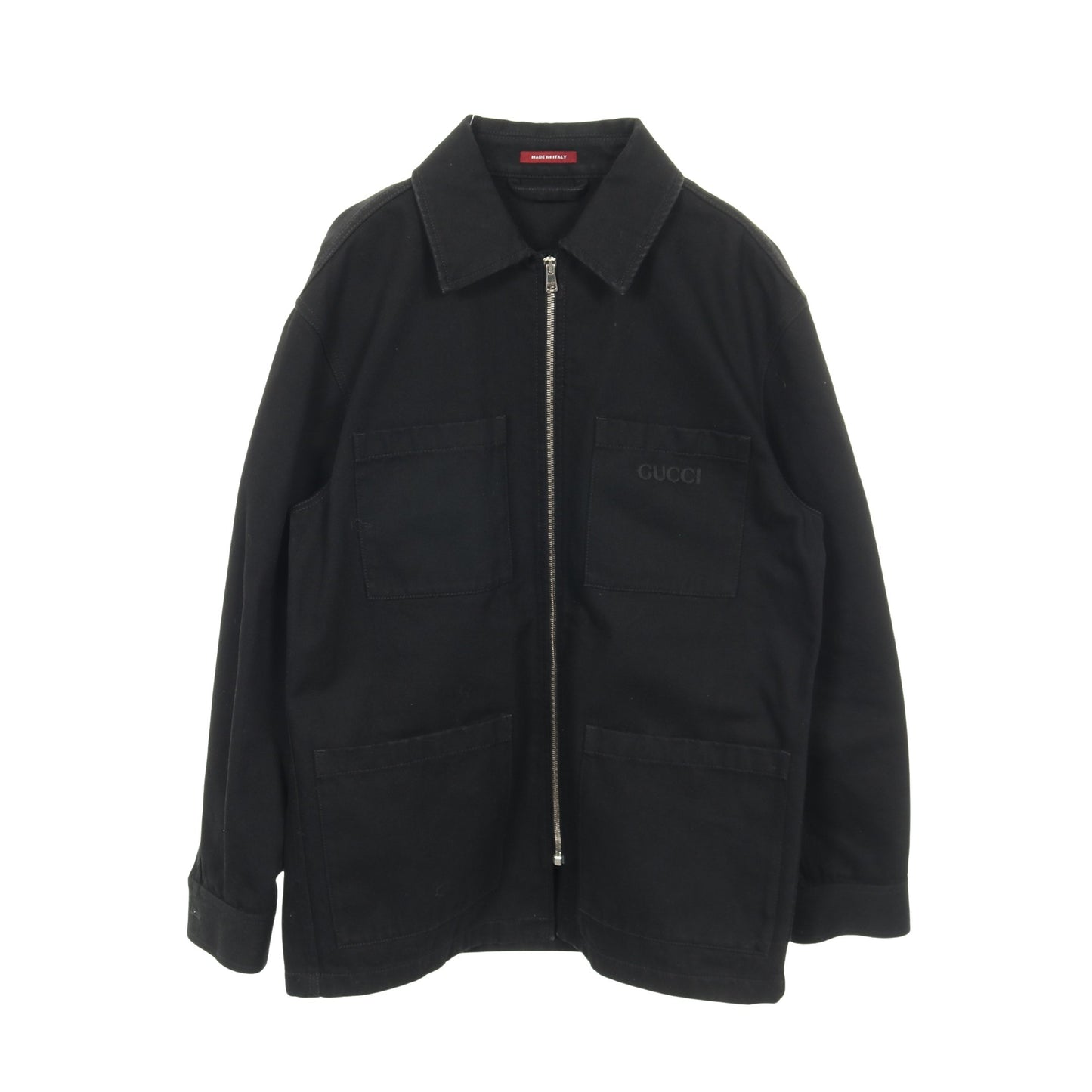 ラインストーンロゴ ジップアップ デニムジャケット コットン ブラック グッチ アウター GUCCI