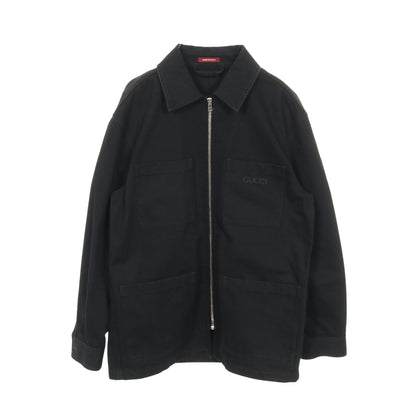 ラインストーンロゴ ジップアップ デニムジャケット コットン ブラック グッチ アウター GUCCI