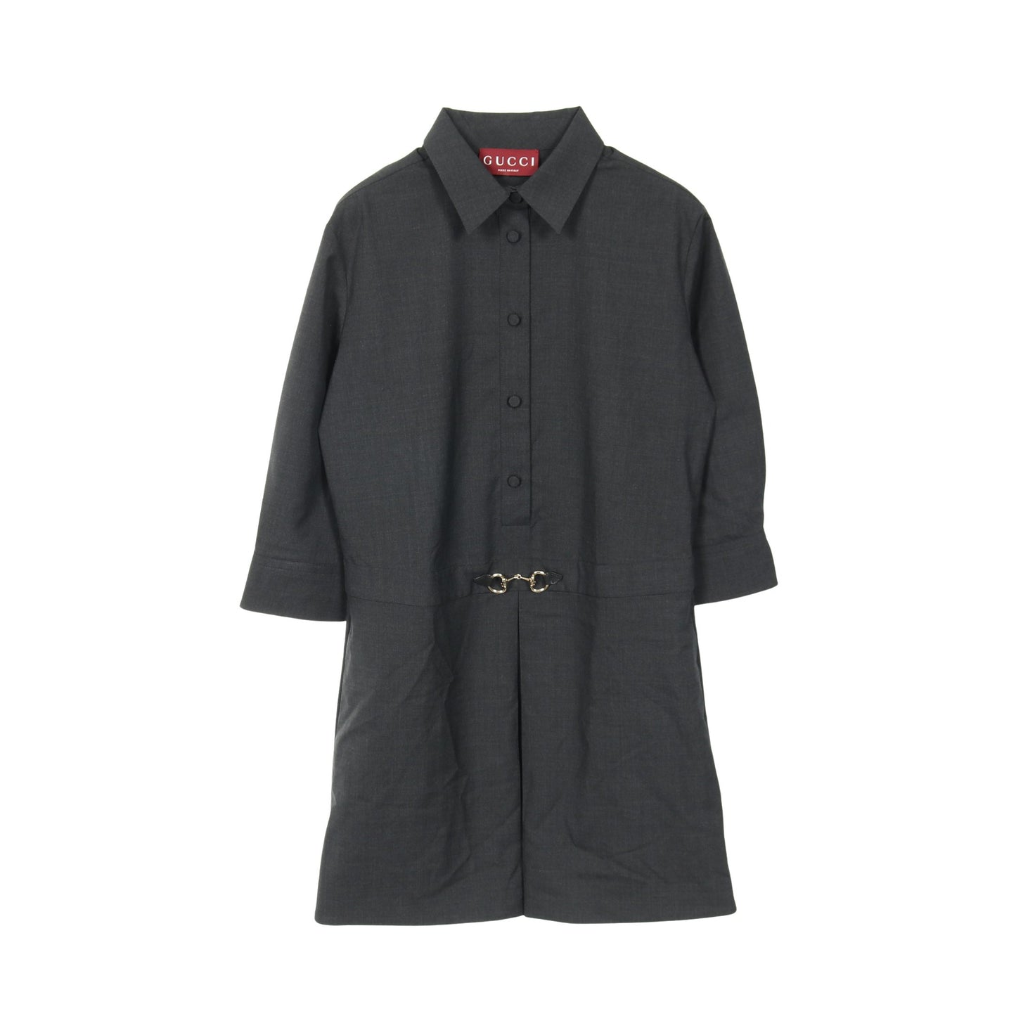 ホースビット付きウールドレス シャツワンピース ウール ダークグレー グッチ ワンピース GUCCI