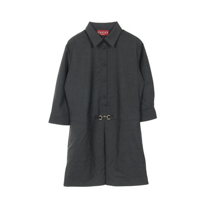 ホースビット付きウールドレス シャツワンピース ウール ダークグレー グッチ ワンピース GUCCI