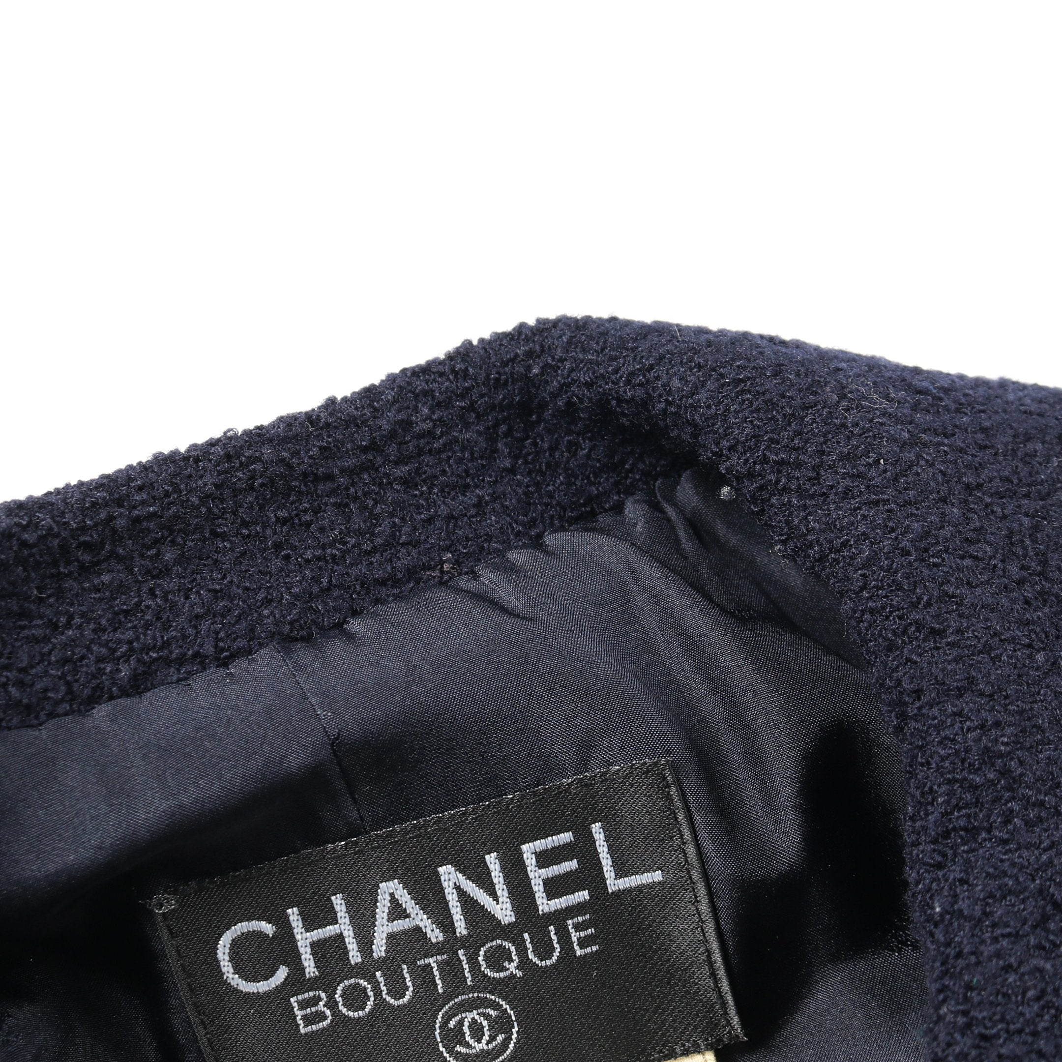 シャネル CHANEL ココボタン ジャケット ウール ネイビー 中古・古着通販】CHANEL (シャネル) ココボタンツイードジャケット