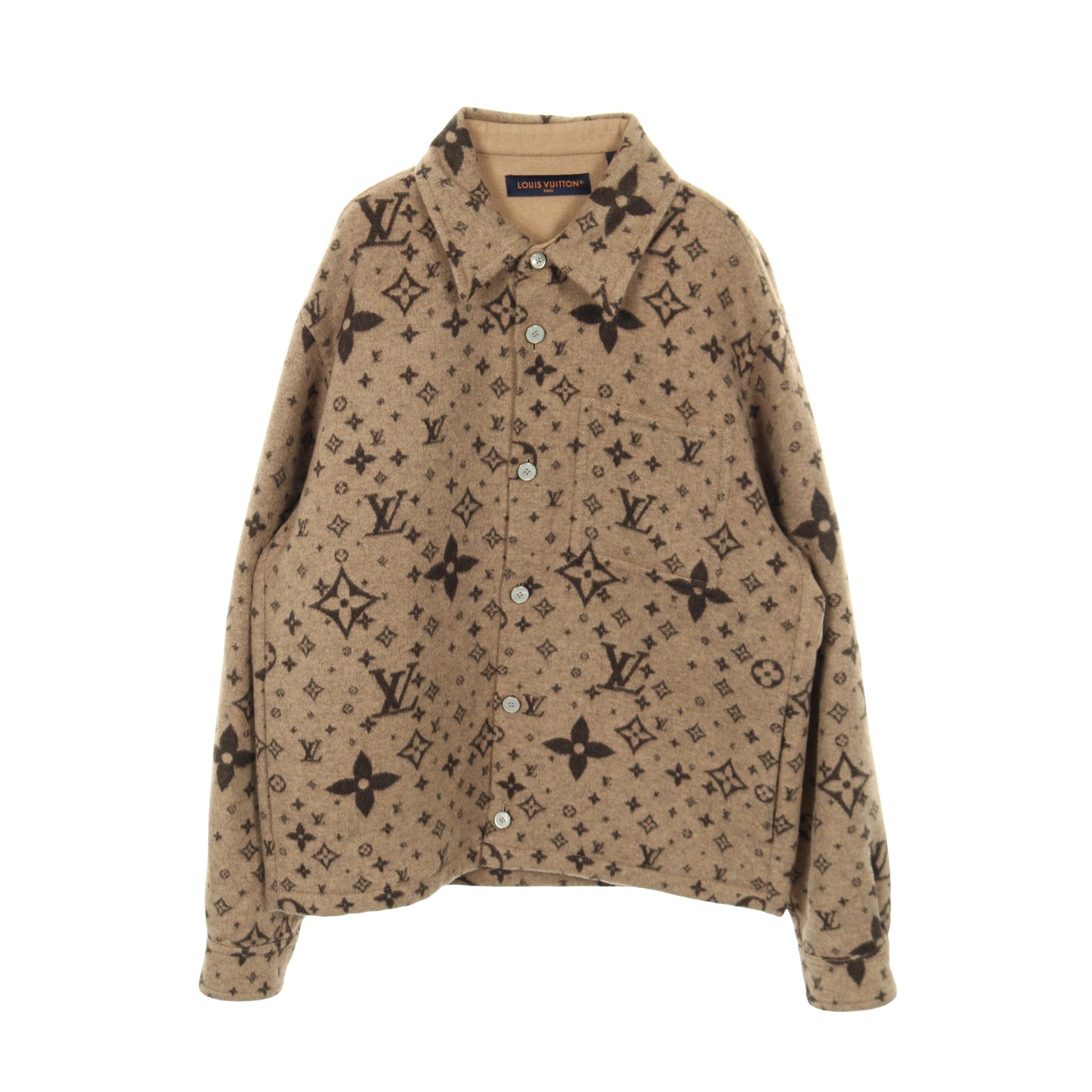 モノグラム シャツ ジャケット カバーオール ウール シルク カシミヤ ベージュ ブラウン ルイヴィトン アウター LOUIS VUITTON